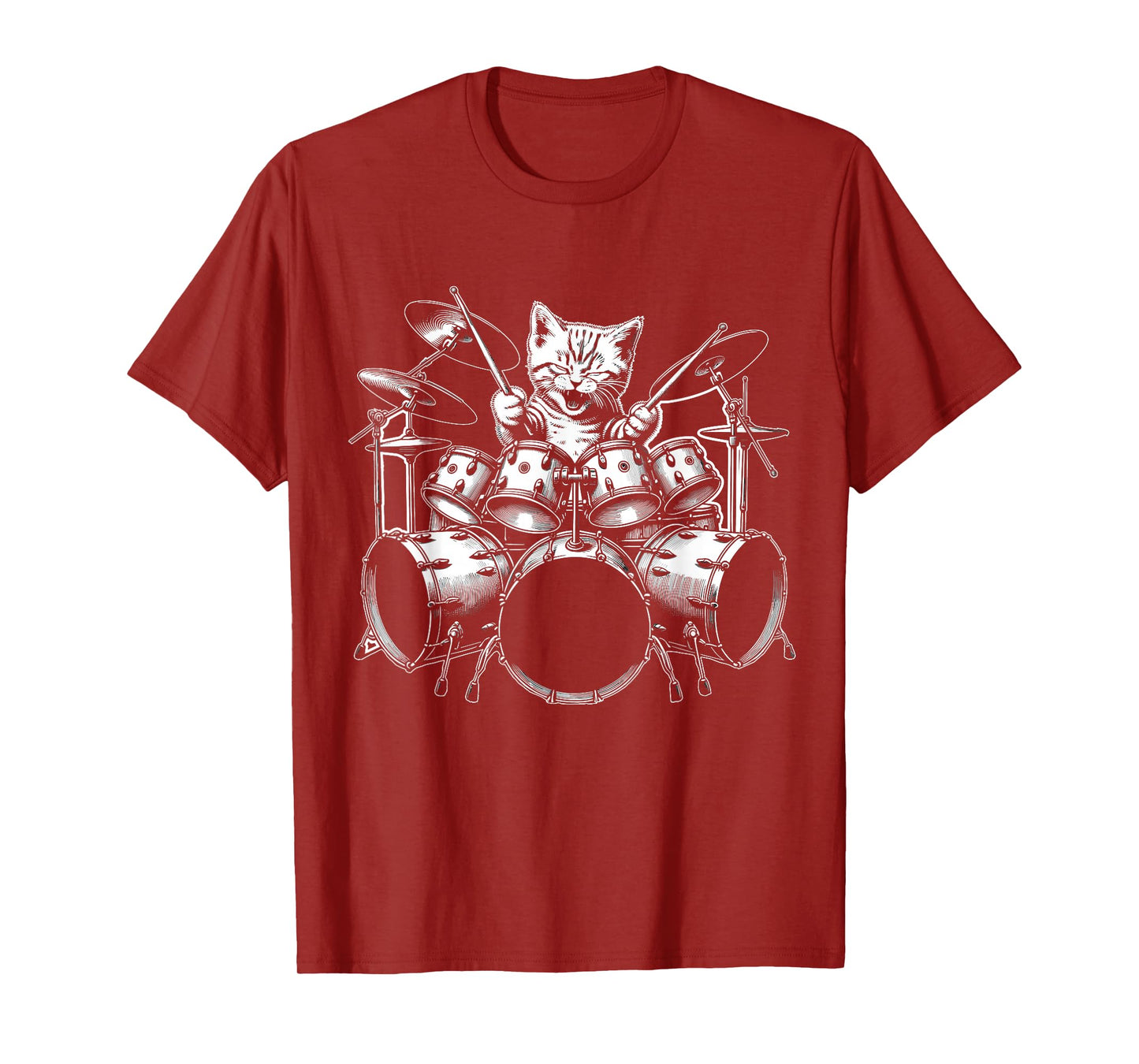 Kitten Rock Band Funny Kitty Drummer Cat Playing Drums T-Shirt