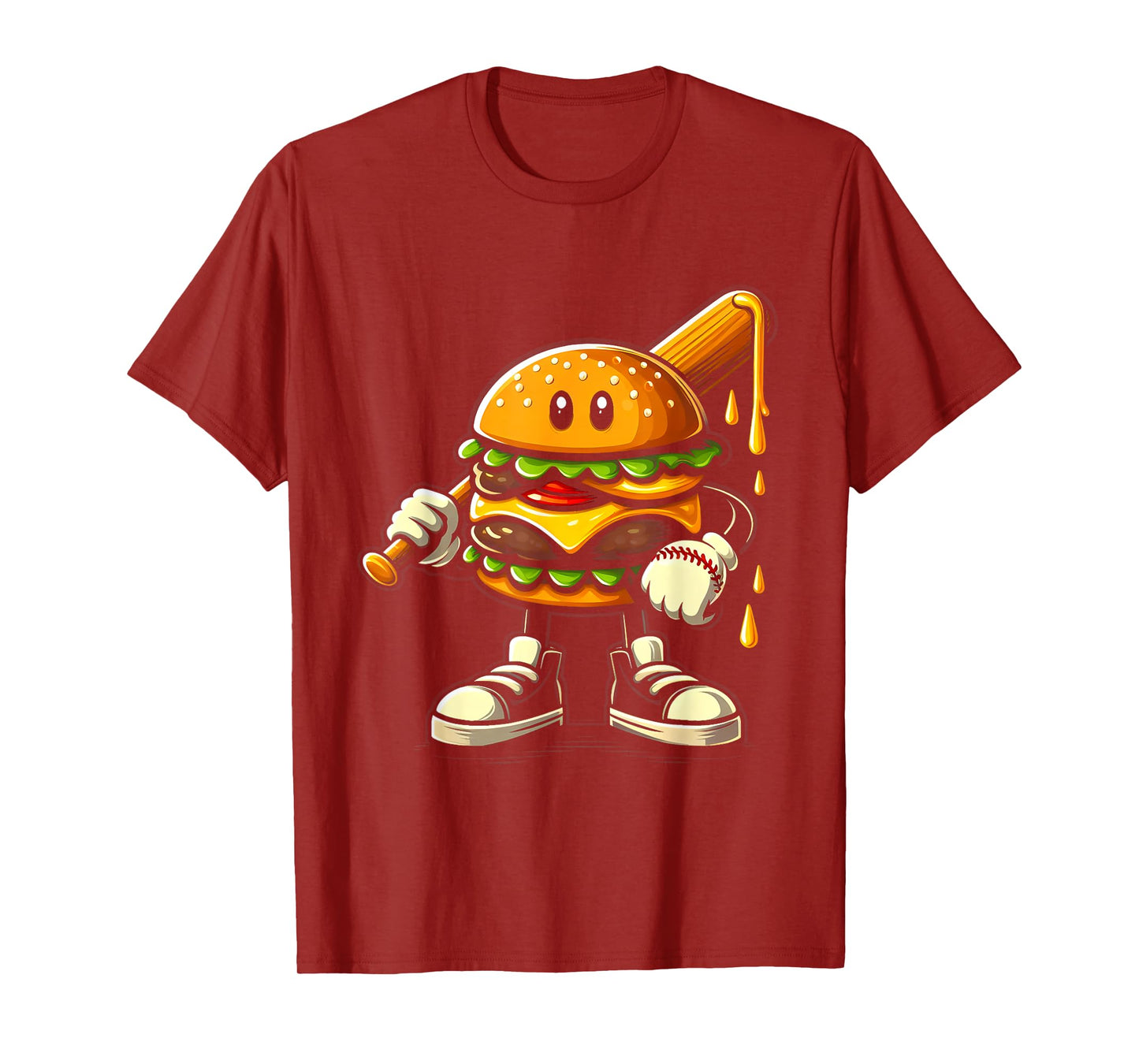 Hamburger Cheeseburger Playing Baseball Sports Player Fan T-Shirt