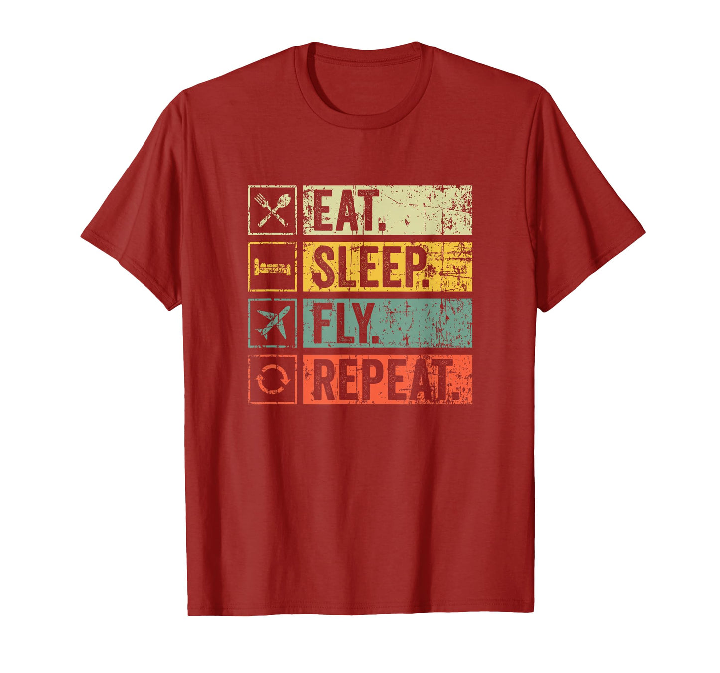 Retro Vintage Eat Sleep Fly Repeat Funny Pilot For Women Men T-Shirt