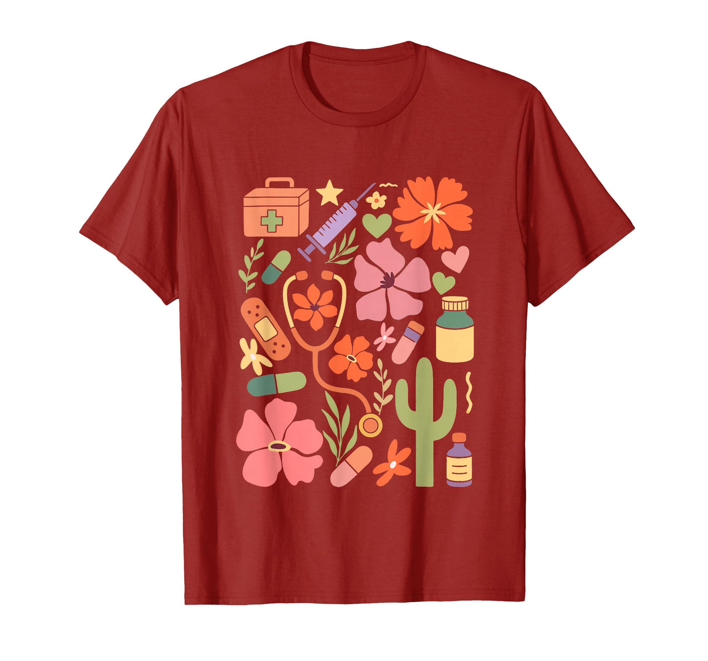 Boho Floral Nurse Life Stethoscope Medical Healthcare Worker T-Shirt