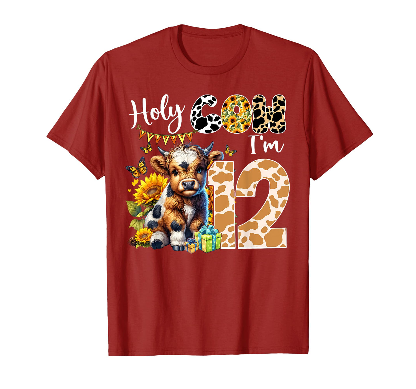 Holy Cow I’m 12 Years Old Dairy Cow Sunflowers 12th Birthday T-Shirt