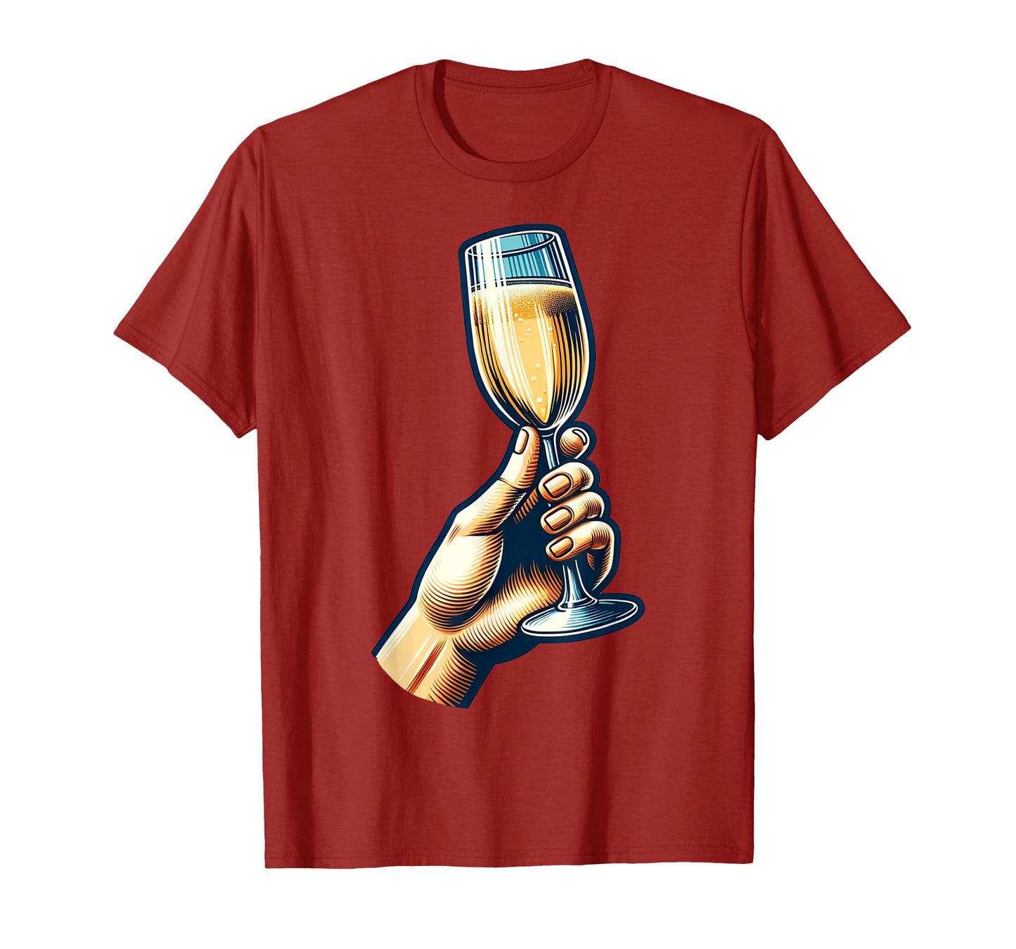 Hand Holding Champagne Glass Cheerful Toast Illustration T-Shirt