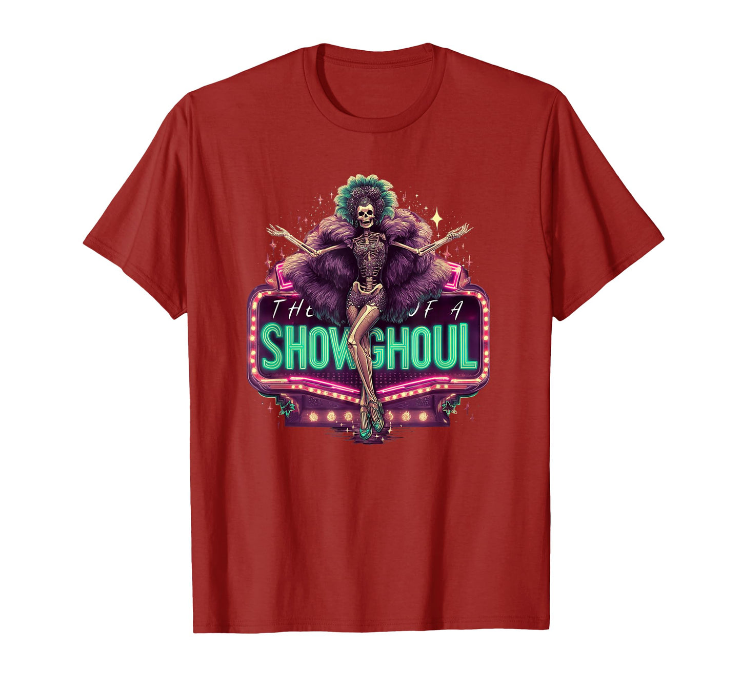 Creepy Showghoul Skeleton Burlesque Horror Glam Design T-Shirt