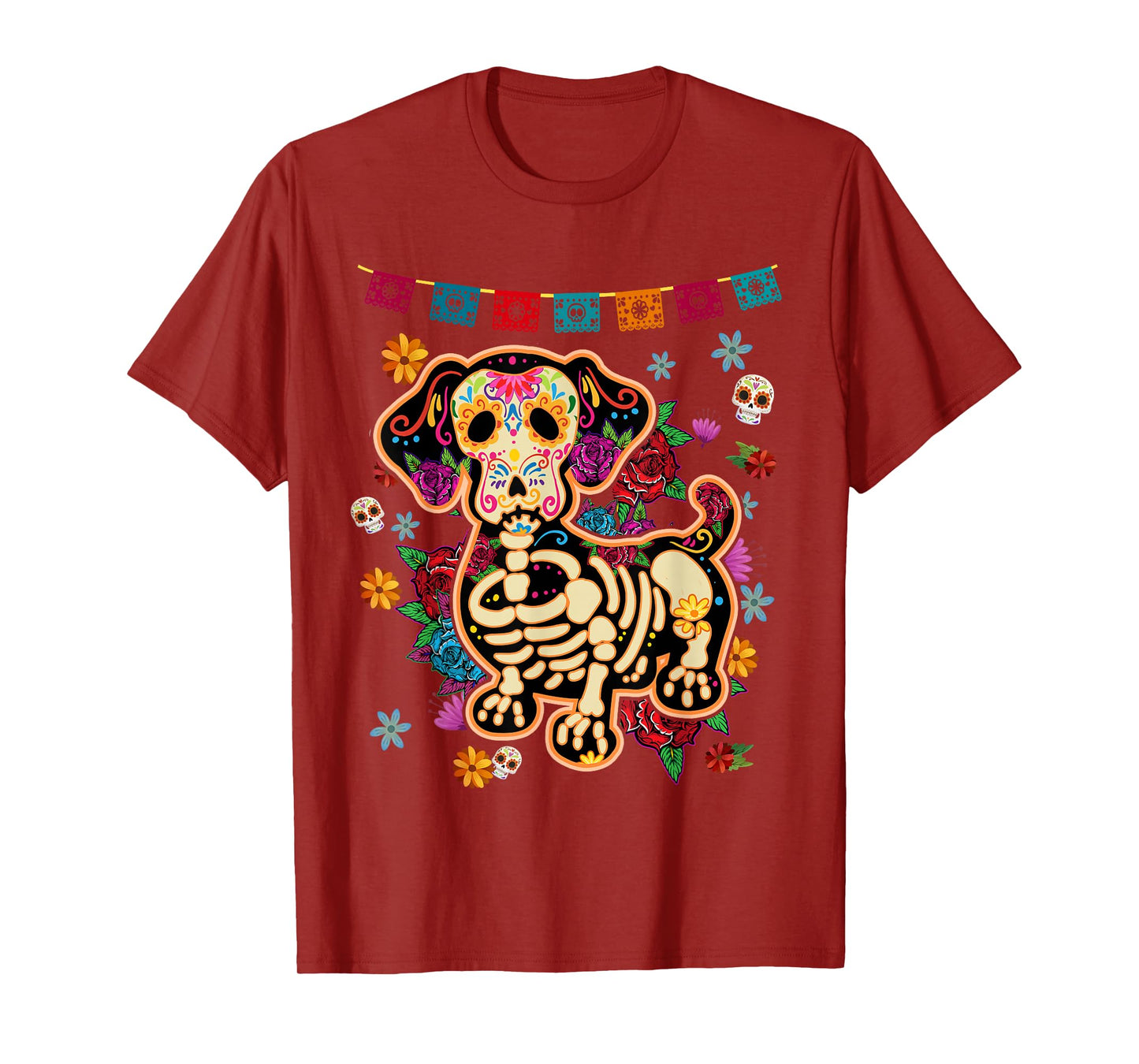 Sugar Skull Mexican Dachshund Bone Halloween Day of The Dead T-Shirt