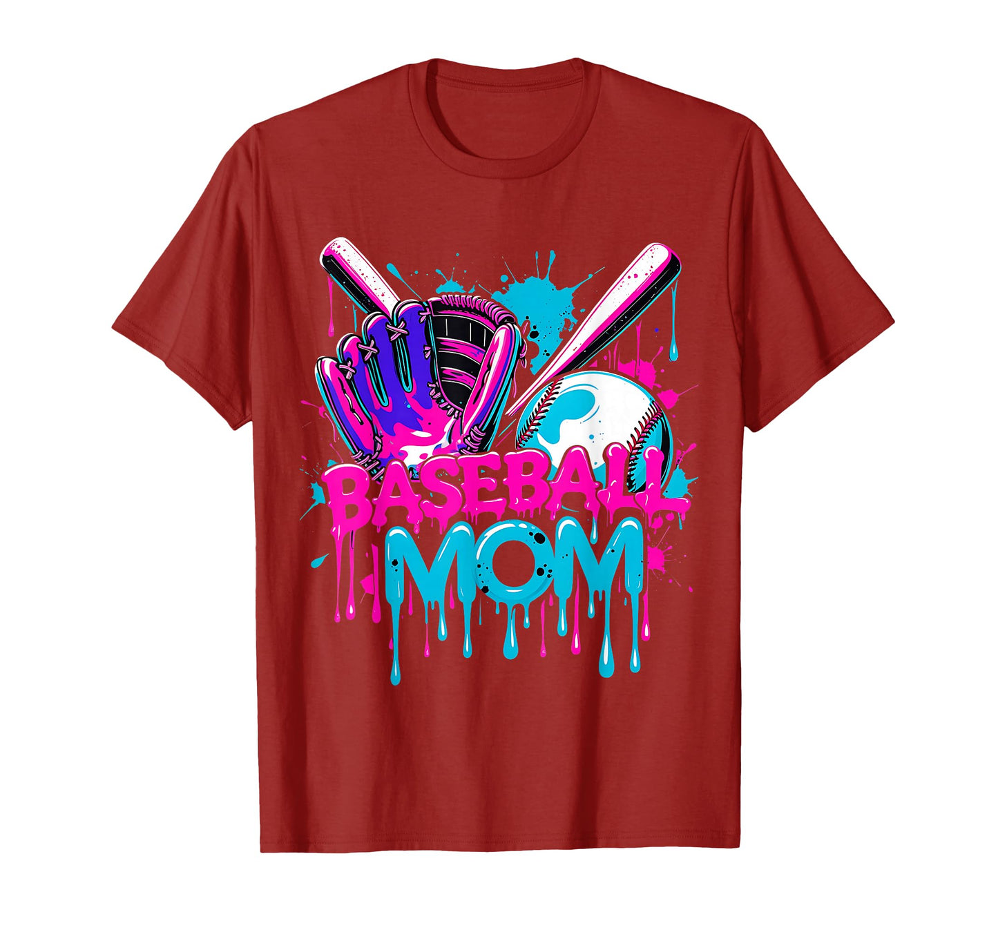 Cool Baseball Mom Neon Drip Sports Fan T-Shirt