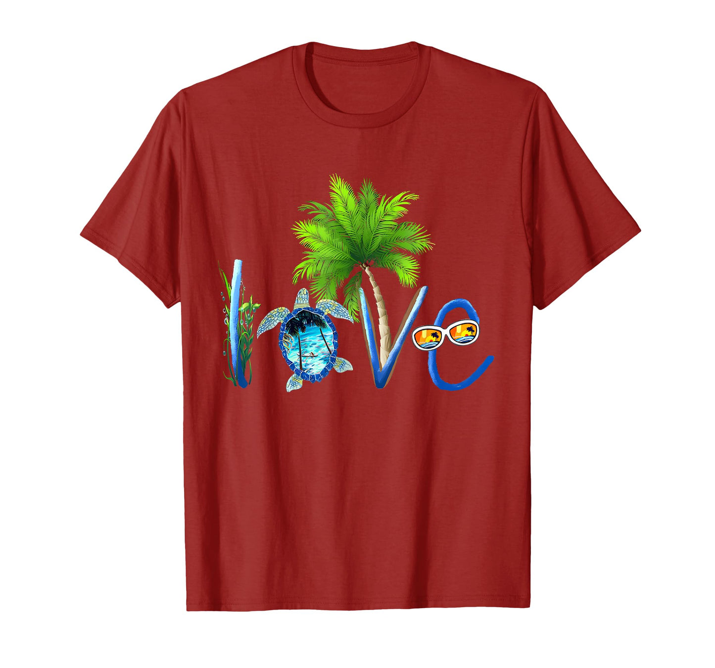 Tropical Beach Love Sea Turtle Palm Tree Summer Vacation T-Shirt