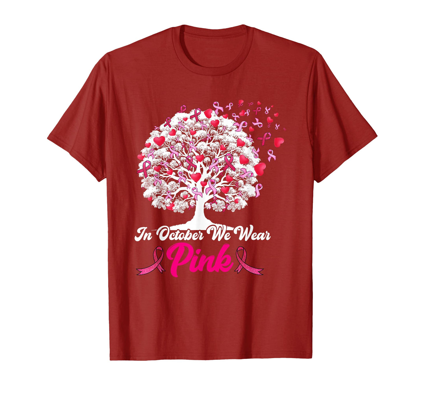 Breast Cancer Survivors in October We Wear Pink Ribbon Tree T-Shirt
