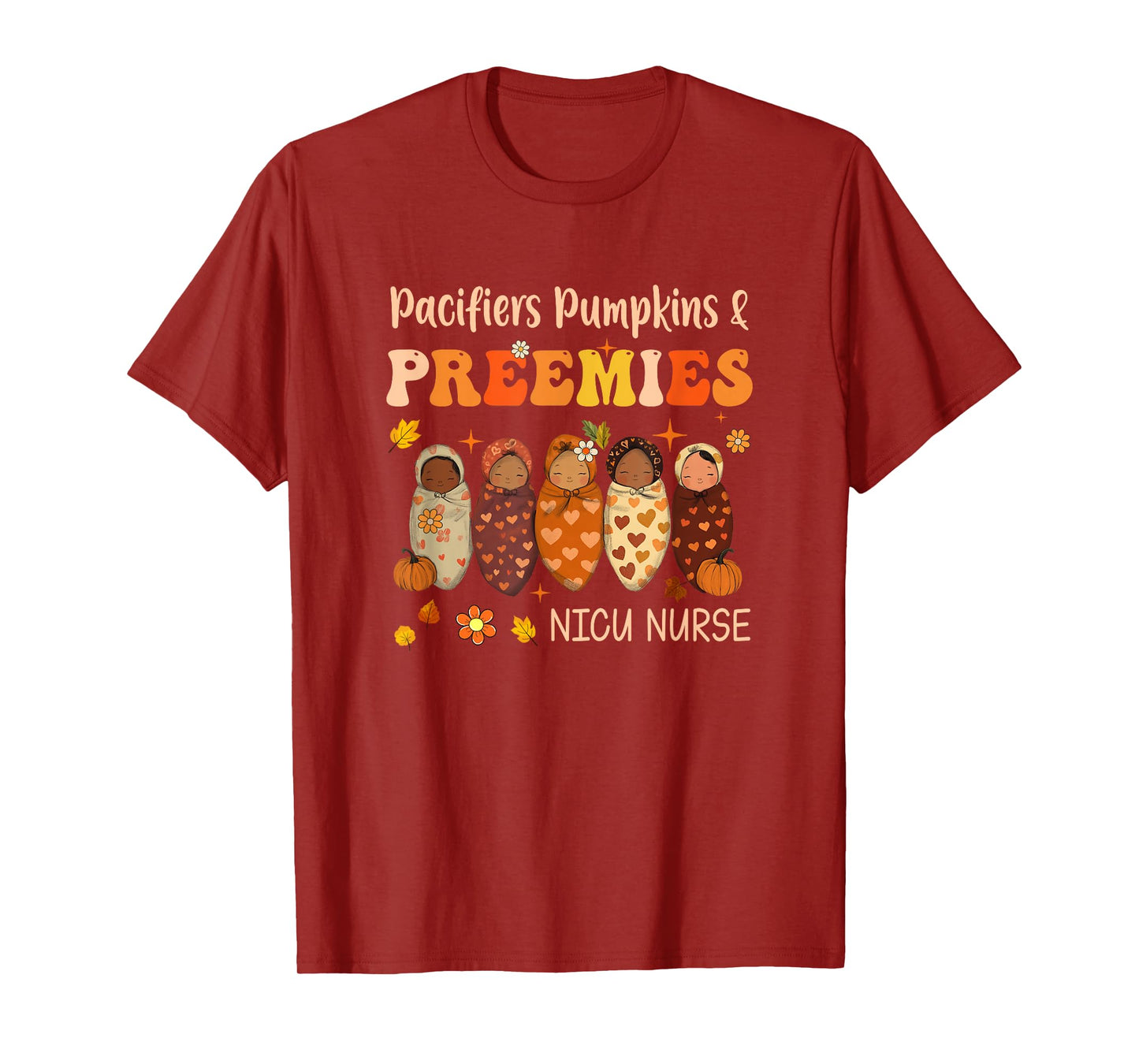 Retro Pacifiers Pumpkins Preemies Fall Nicu Nurse Halloween T-Shirt