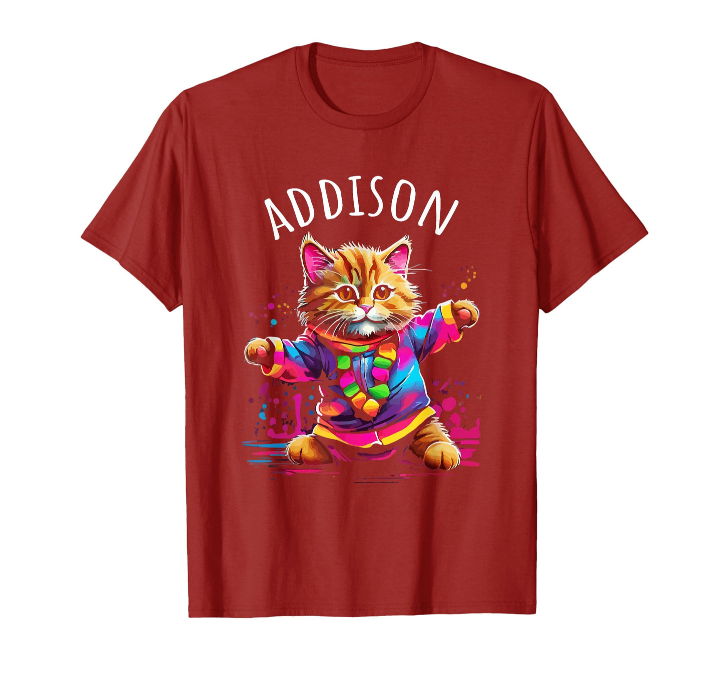 Addison Colorful Dancing Cat Design for Girls Name Addison T-Shirt