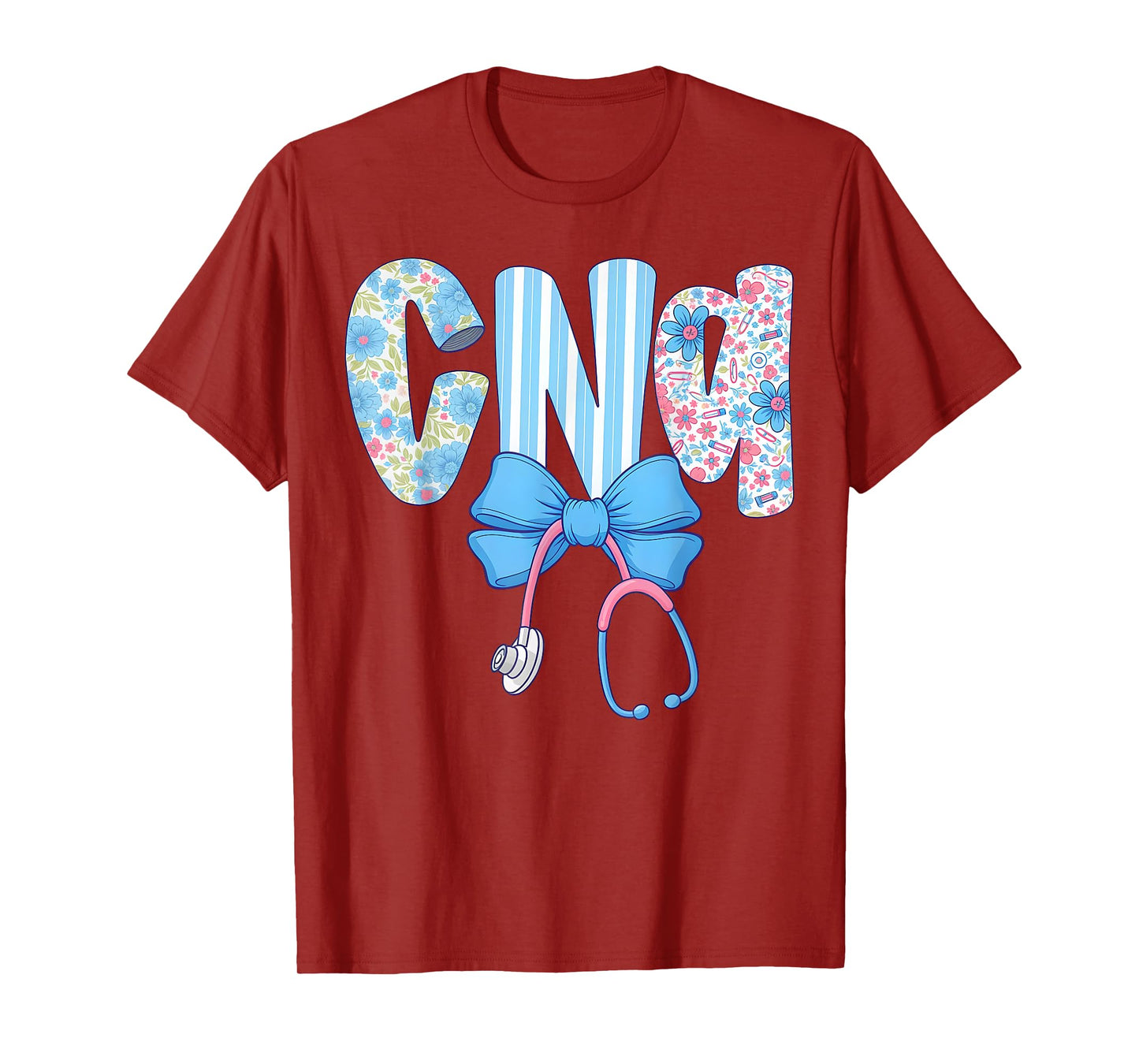 Coquette CNA Nurse Blue Floral Stethoscope Bow Cute Nurse T-Shirt