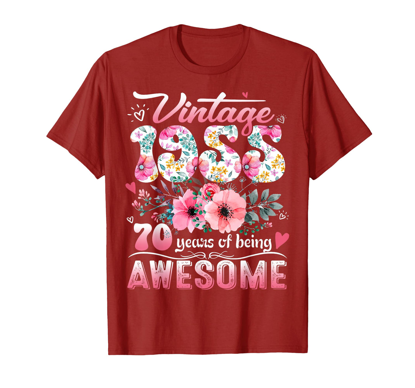Vintage 1955 Floral 70 Years Old 70th Birthday Party Costume T-Shirt