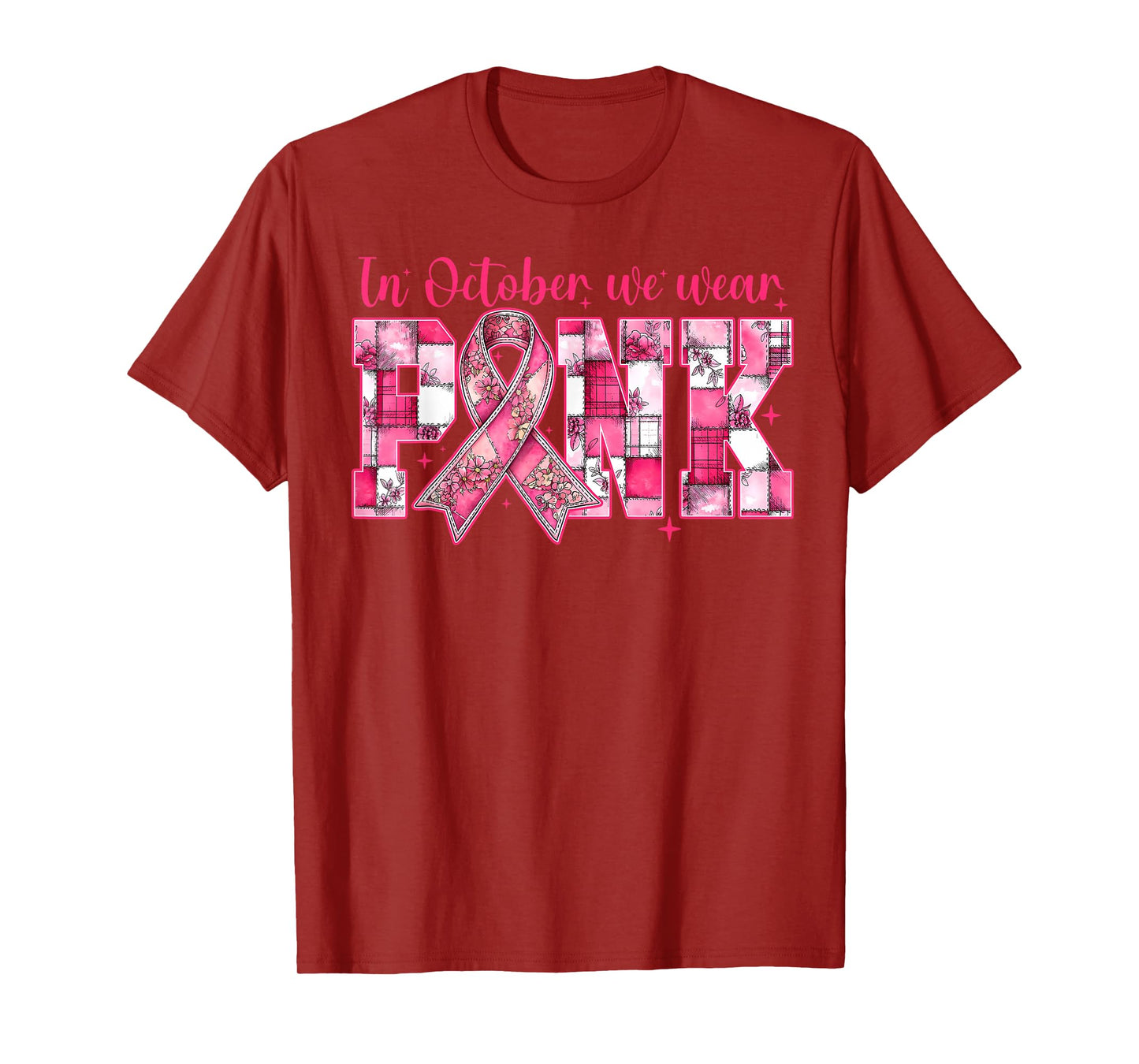 in October We Wear Pink Breast Cancer Survivor Pink Ribbon T-Shirt