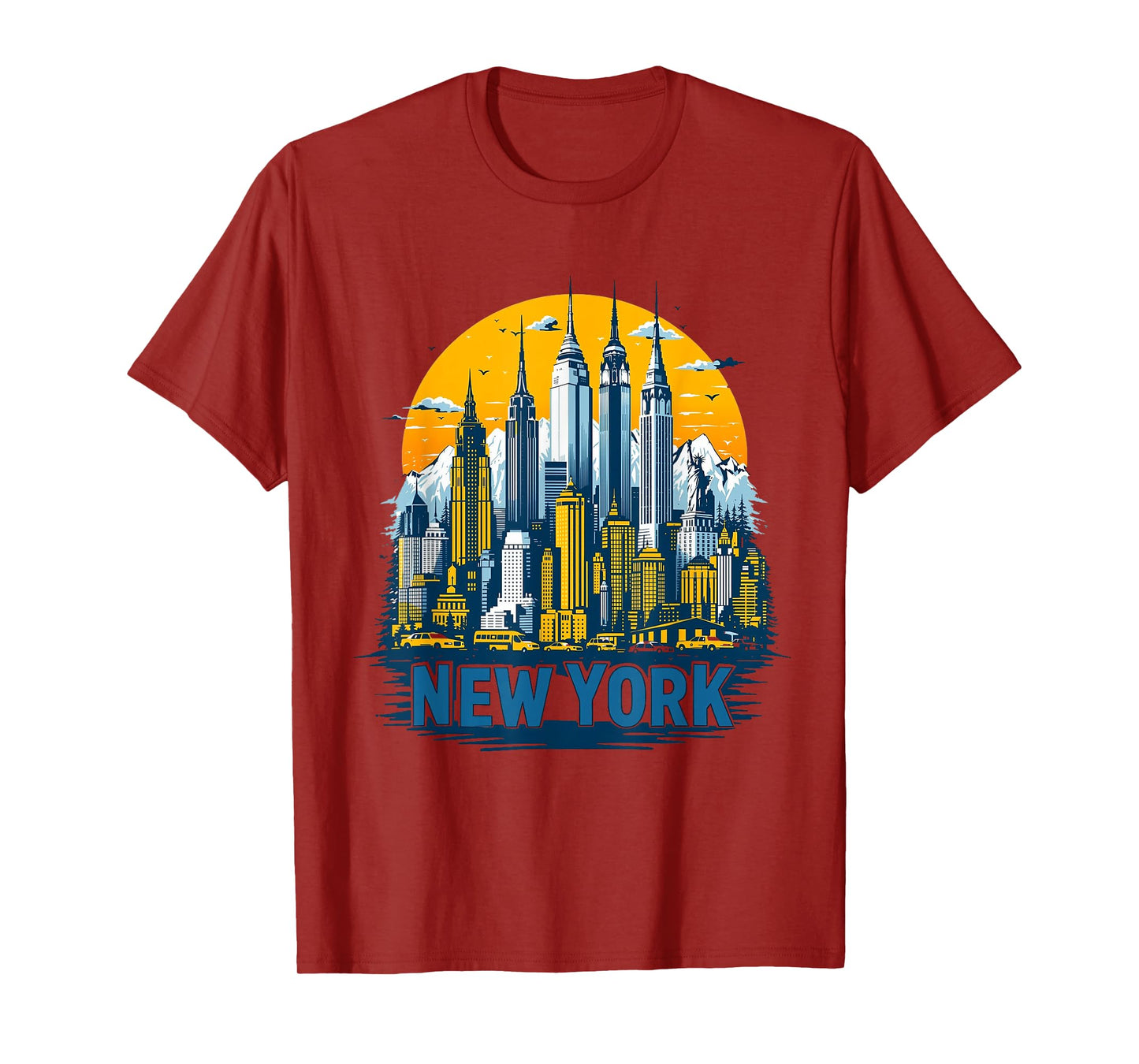 Retro New York Skyline Mountains Cityscape Vintage T-Shirt