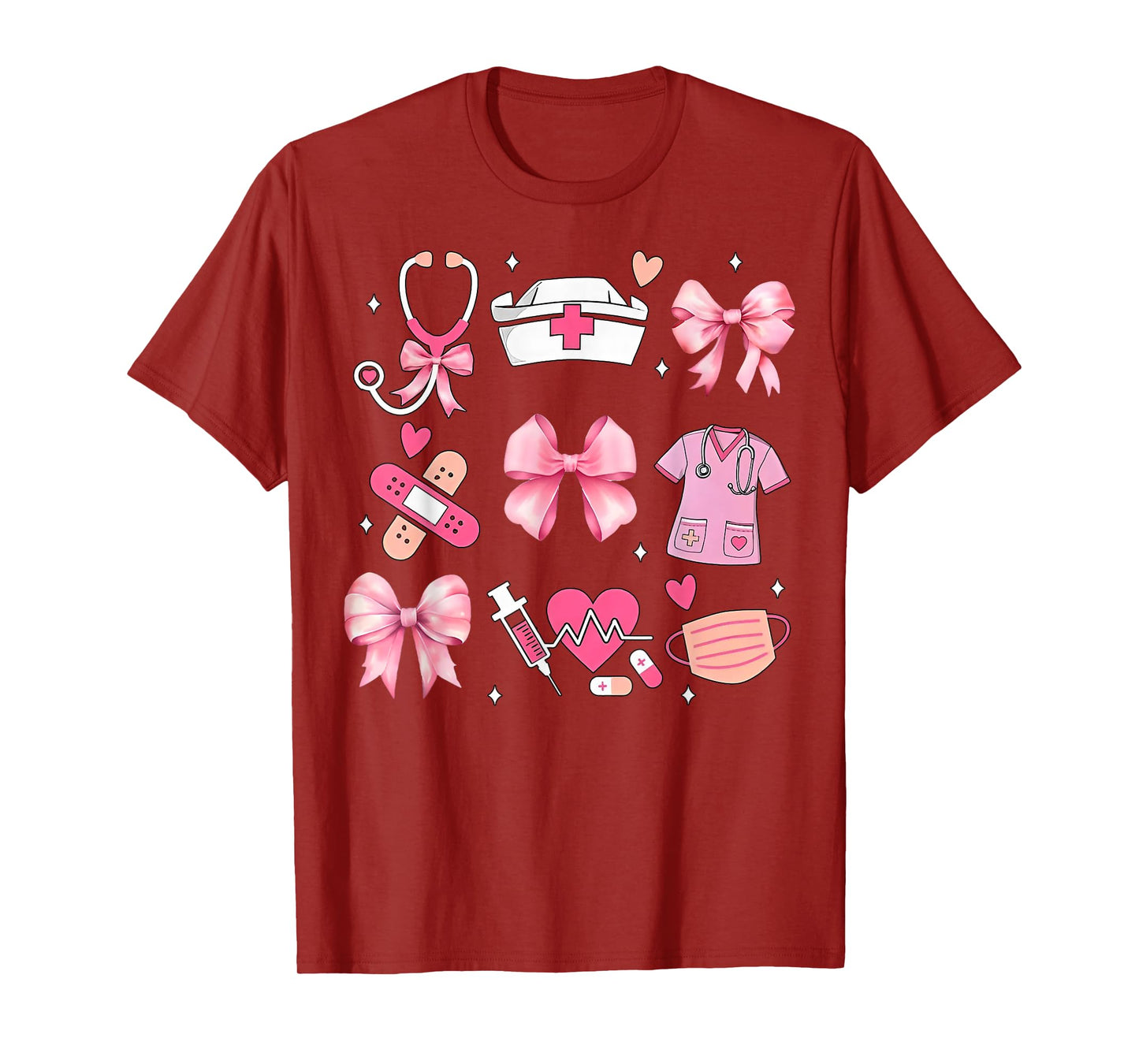 Women Pink Retro Nurse Coquette Pink Bow Girlie Nurse Life T-Shirt