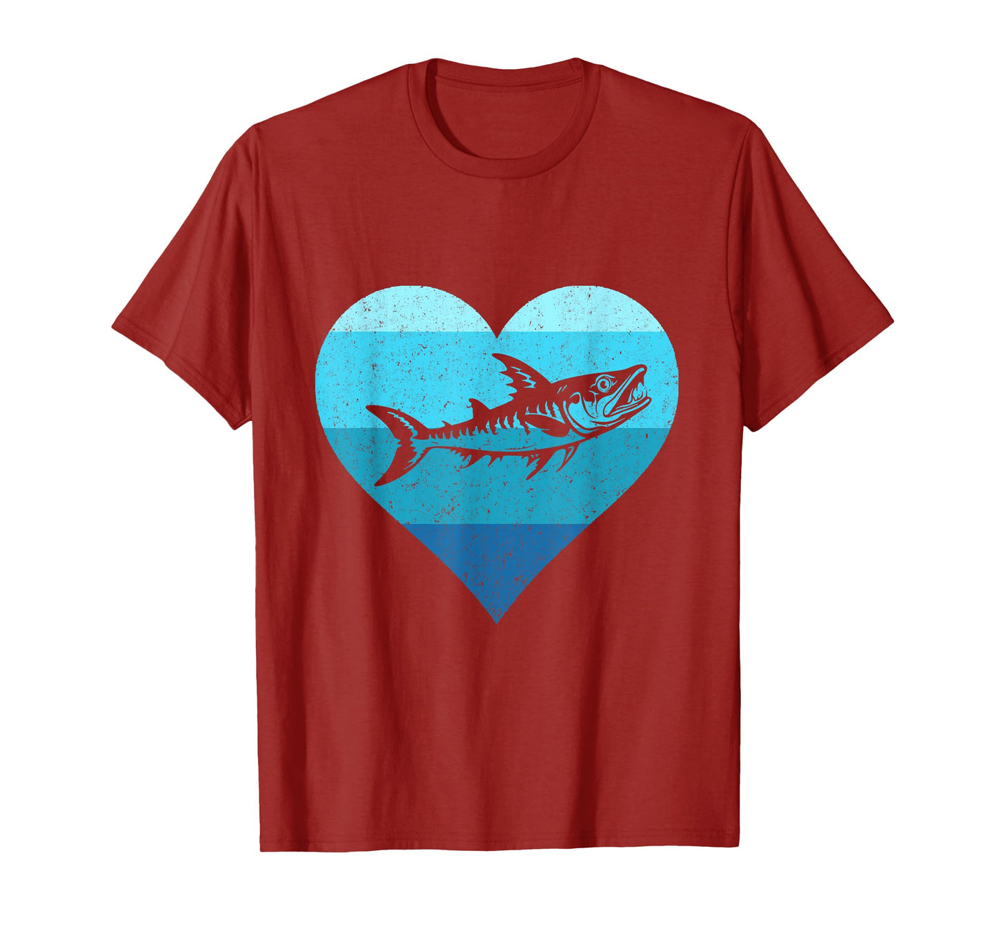 Retro Saltwater Fish Lover Heart Barracuda Fishing Barracuda T-Shirt