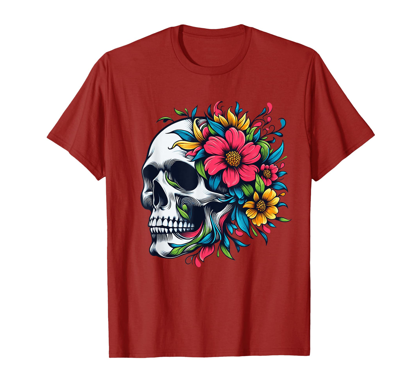 Flower Skull Floral Abstract Bloom & Bone - Life & Death Art T-Shirt