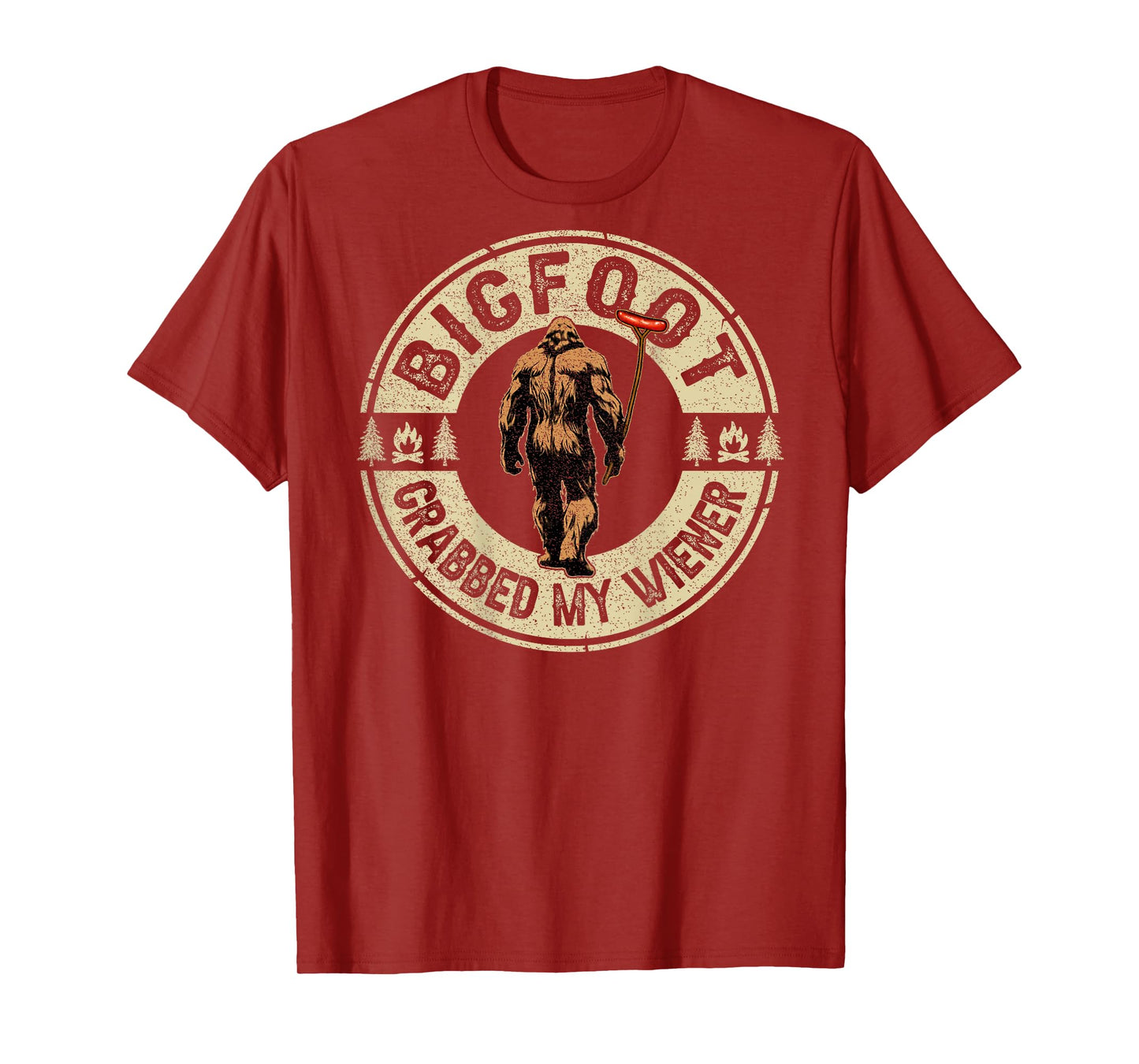Funny Retro Bigfoot, Bigfoot Grabbed My Wiener (ON BACK) T-Shirt