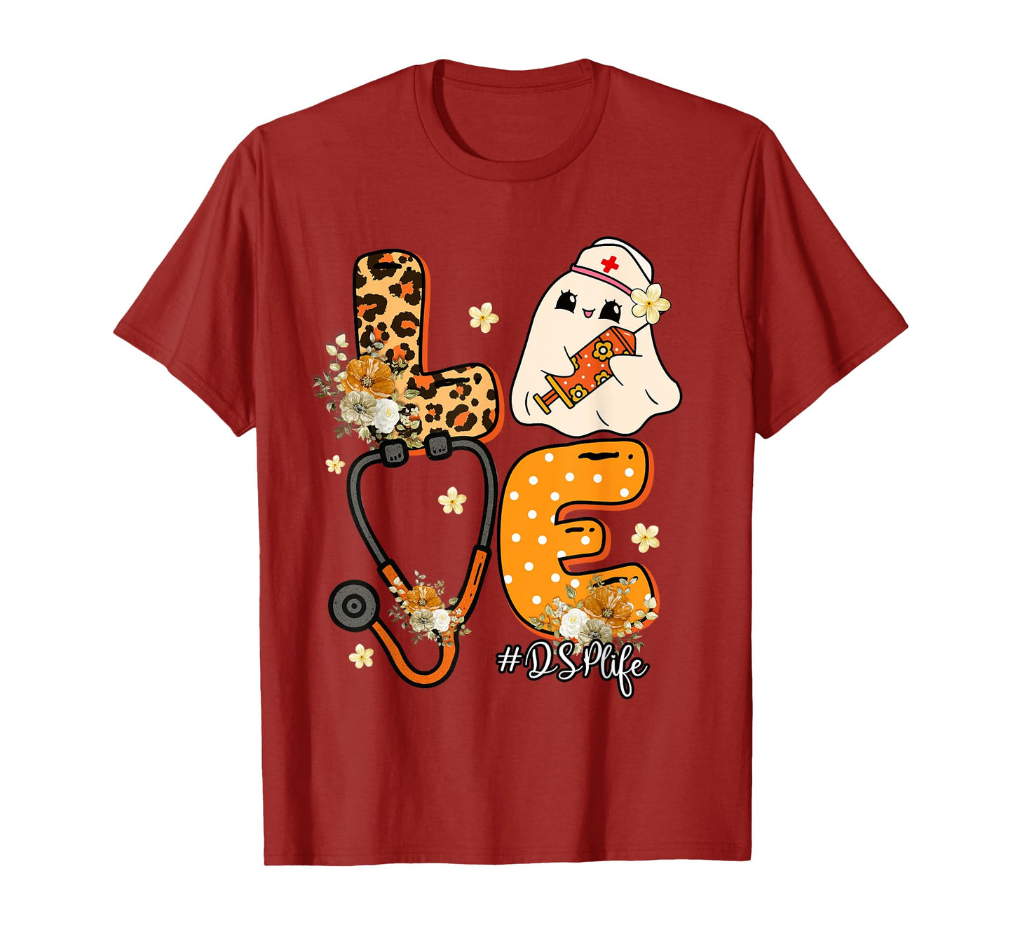 Leopard Ghost DSP Halloween Costume Fall Scrub Top Women T-Shirt