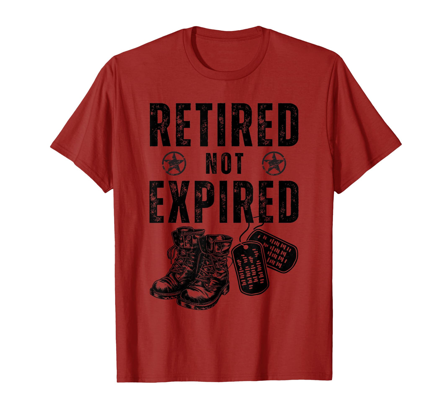 Military Retired Not Expired Veteran Combat Boots Dog Tags T-Shirt