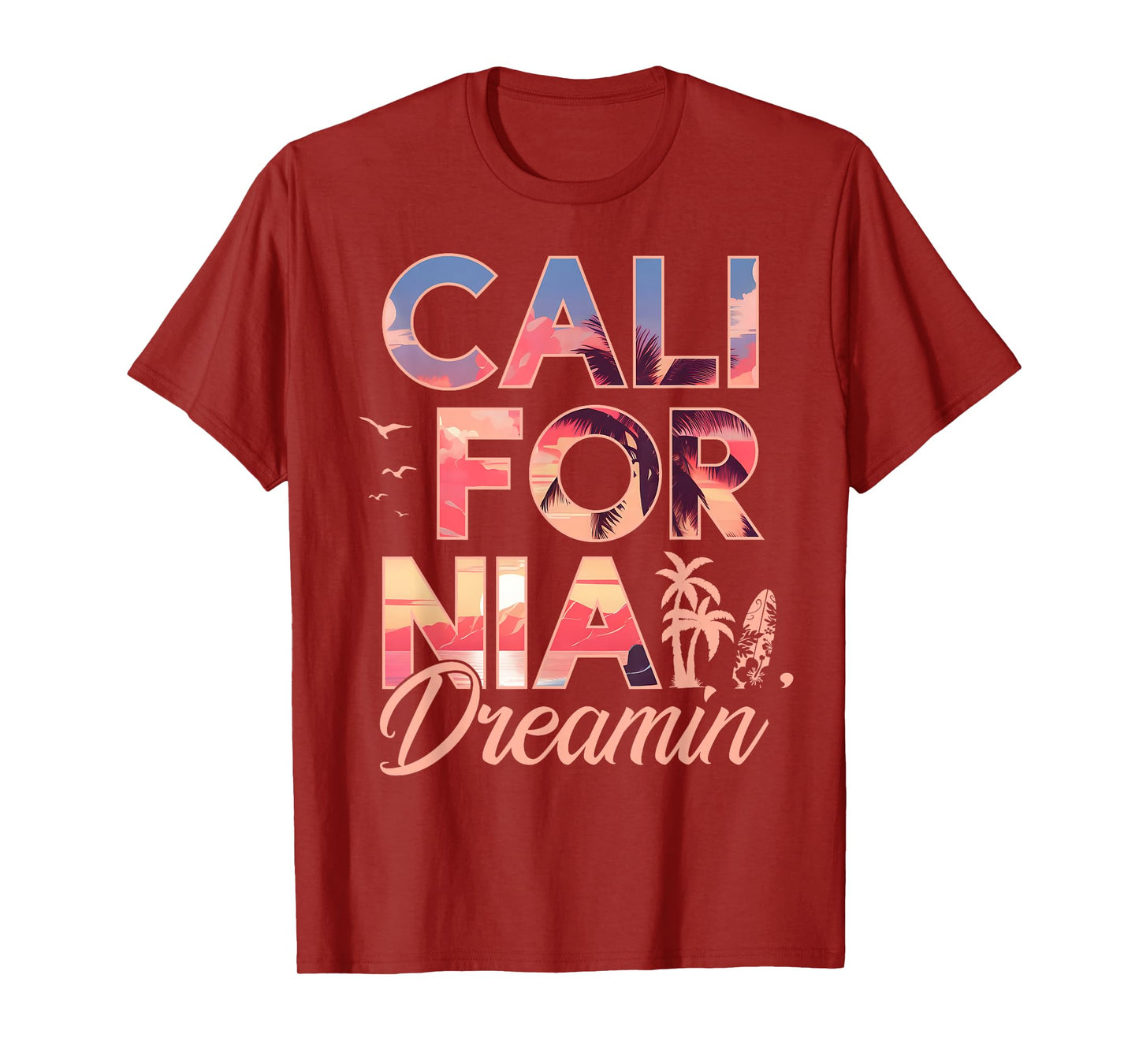 California Dreaming Sunset Beach Palm Tree Summer Vacation T-Shirt