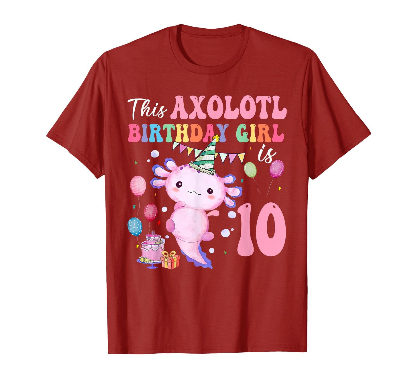 This Axolotl Birthday Girl Is 10 Years Old 10th Bday Party T-Shirt