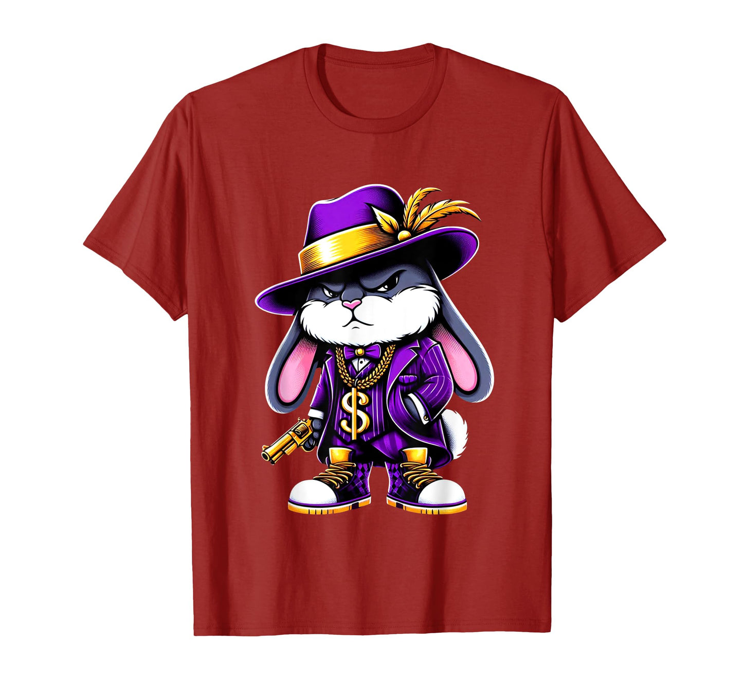 Thug Bunny Pimp Gangster Rabbit With Gun Rabbit Lovers Art T-Shirt