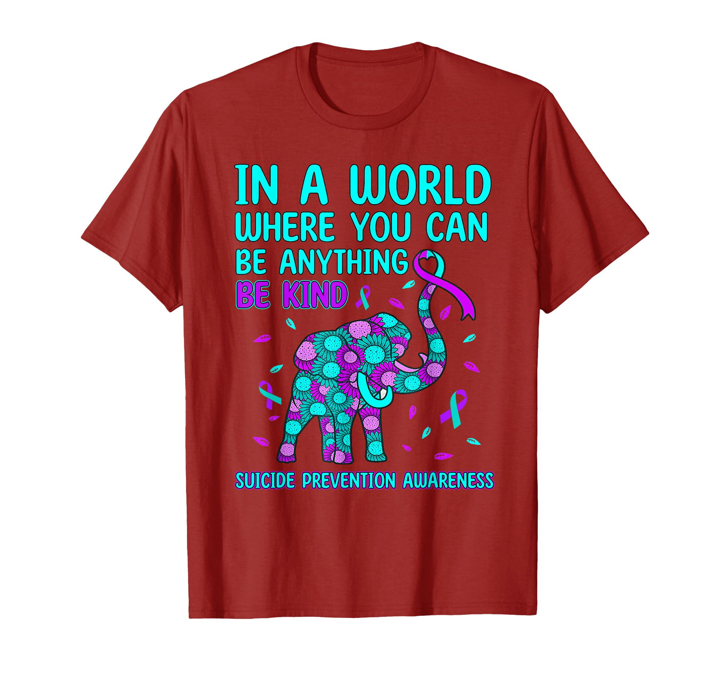 in A World Be Kind Elephant Suicide Prevention Awareness T-Shirt