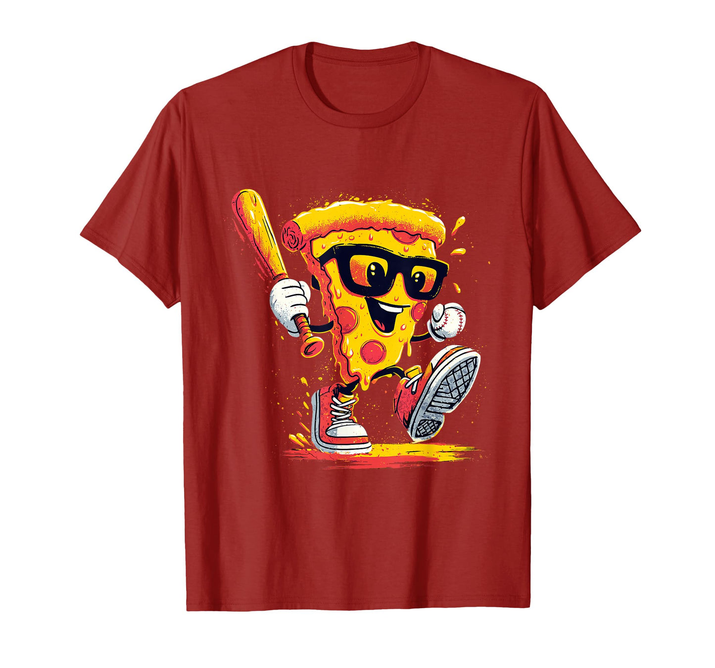 Drippy Pizza Baseball Slice Funny Cartoon Sports Food T-Shirt