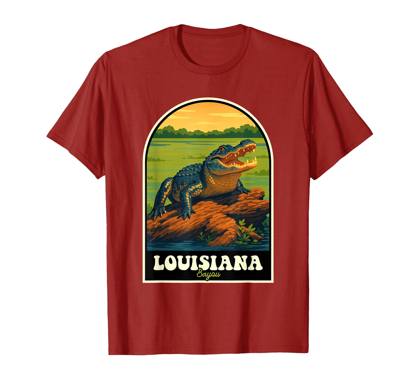 Louisiana Bayou Alligator Retro Wildlife Travel Art T-Shirt