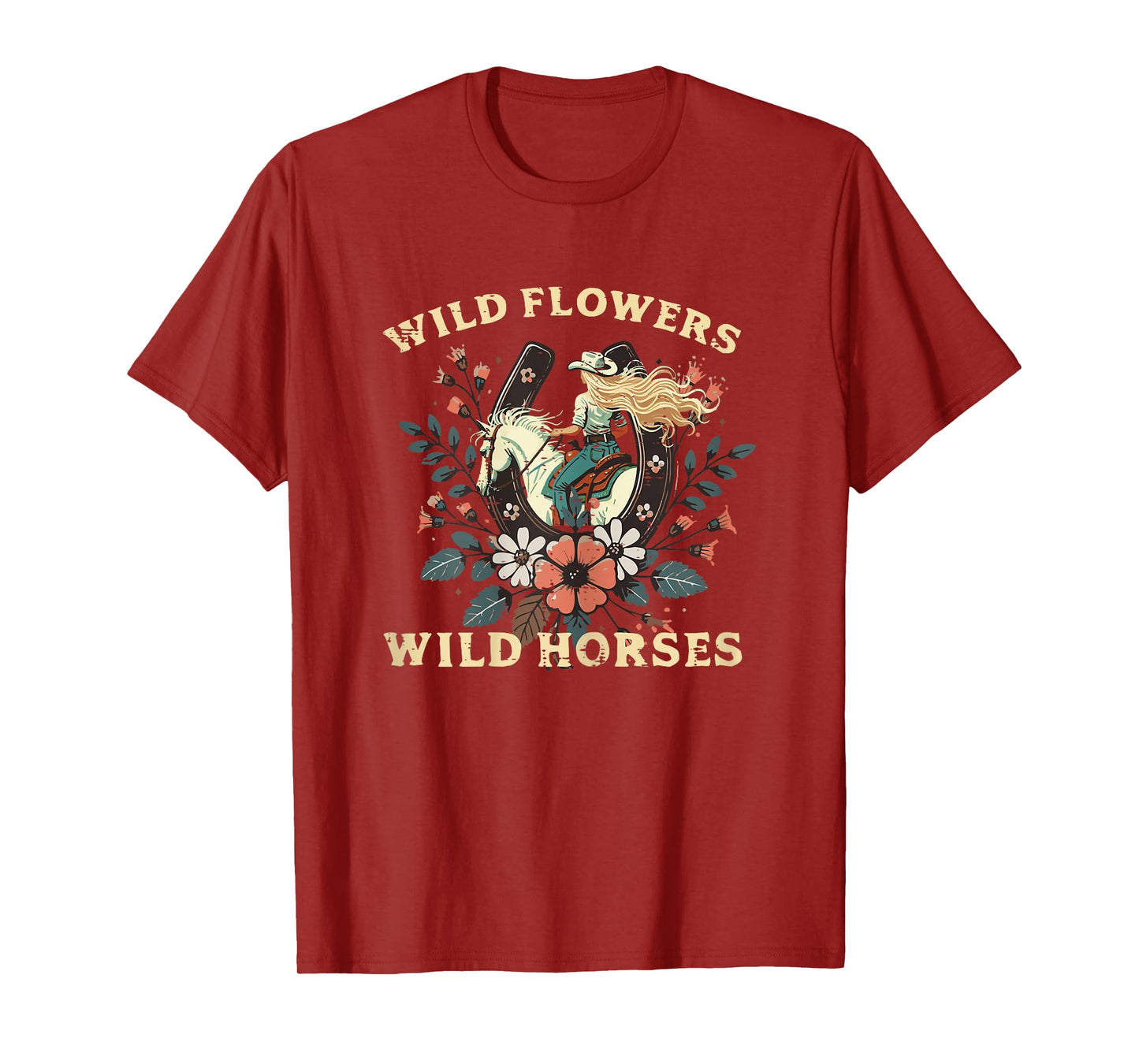 Wild Flowers Horses Vintage Equestrian Farm Women Girls Kids T-Shirt