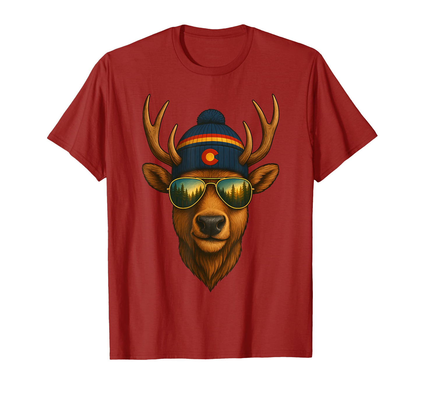 Colorado Elk Beanie Design Cool Mountain Wildlife Graphic T-Shirt