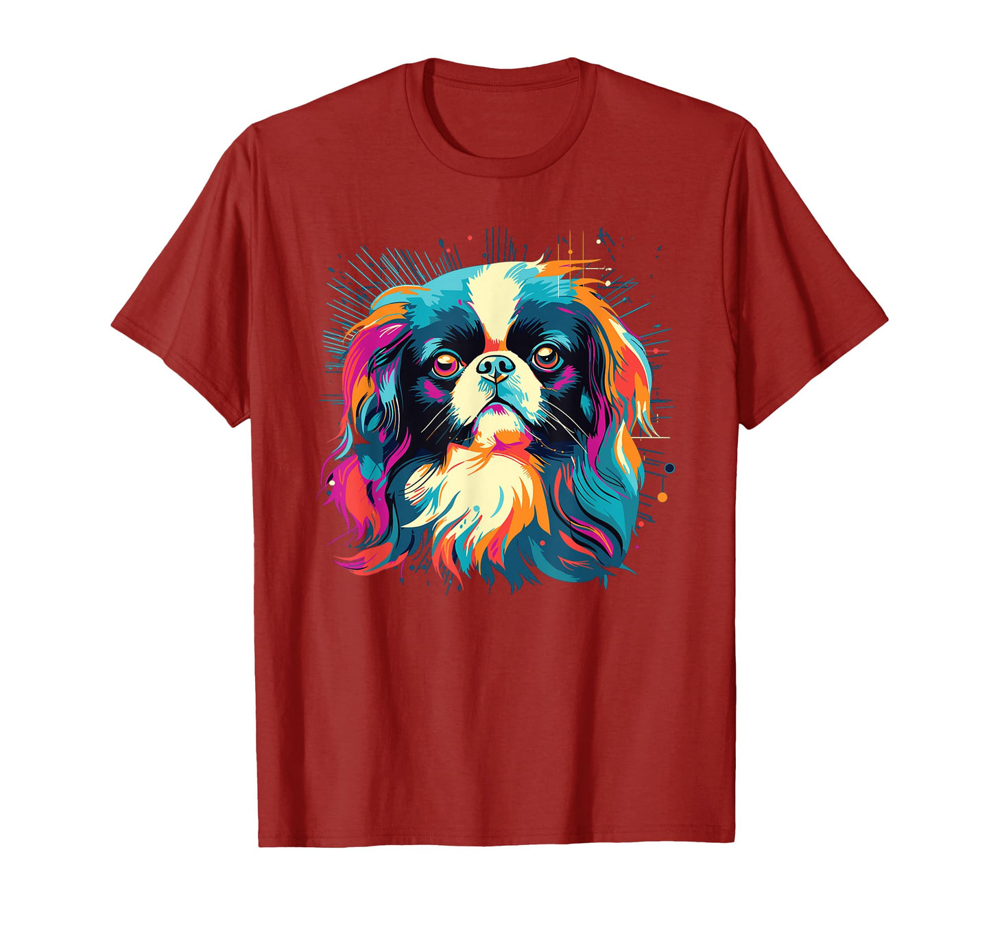 Retro Japanese Chin Dog Tees Women's Casual Watercolor Colorful Japanese Chin Dogs T-Shirt Black Small