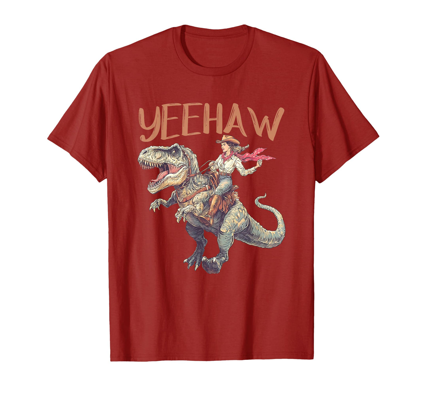 Funny Cowgirl Riding T-Rex Western Dinosaur Rodeo Yeehaw T-Shirt