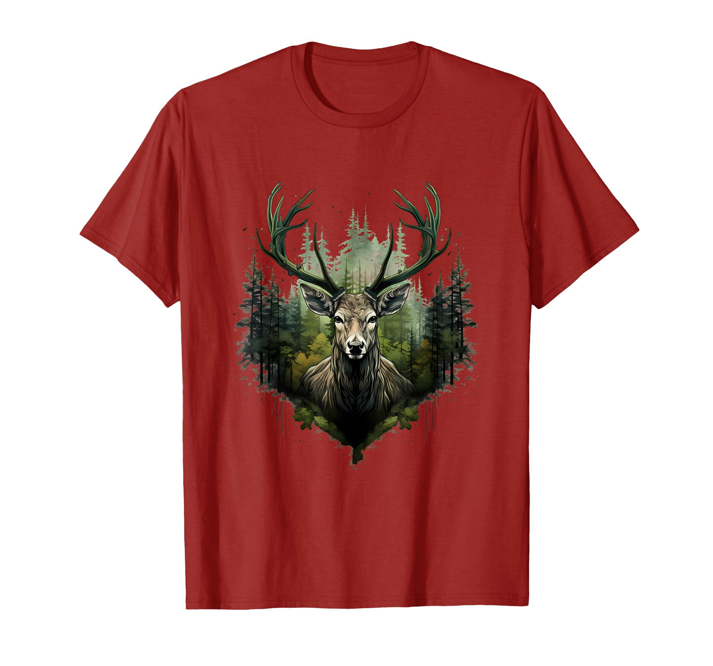 Deer Portrait Forest Motif Artwork Animal Lovers Wildlife T-Shirt