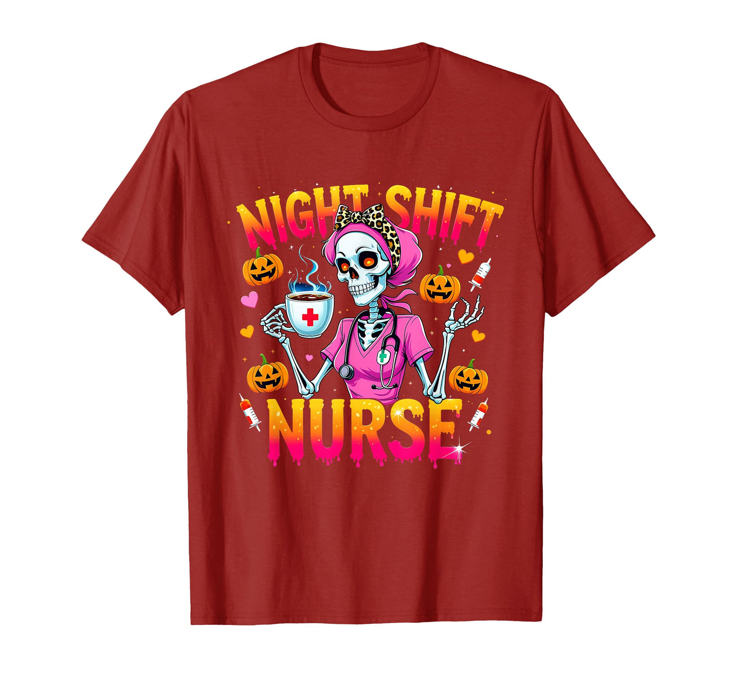 Night Shift Nurse Skeleton Coffee Halloween T-Shirt