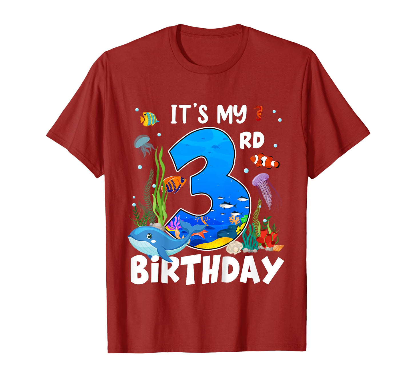 3 Year Old Ocean Life Whale Dolphin Shark 3rd Birthday T-Shirt