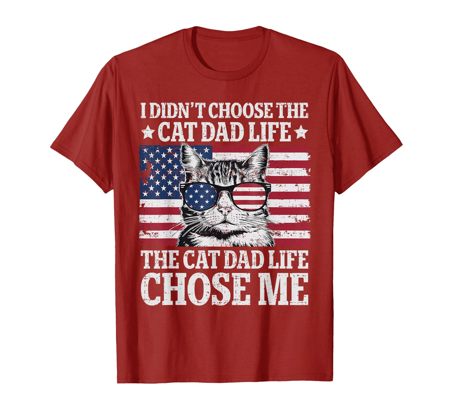 Vintage American Flag Cat Dad Father's Day Kitten Daddy T-Shirt