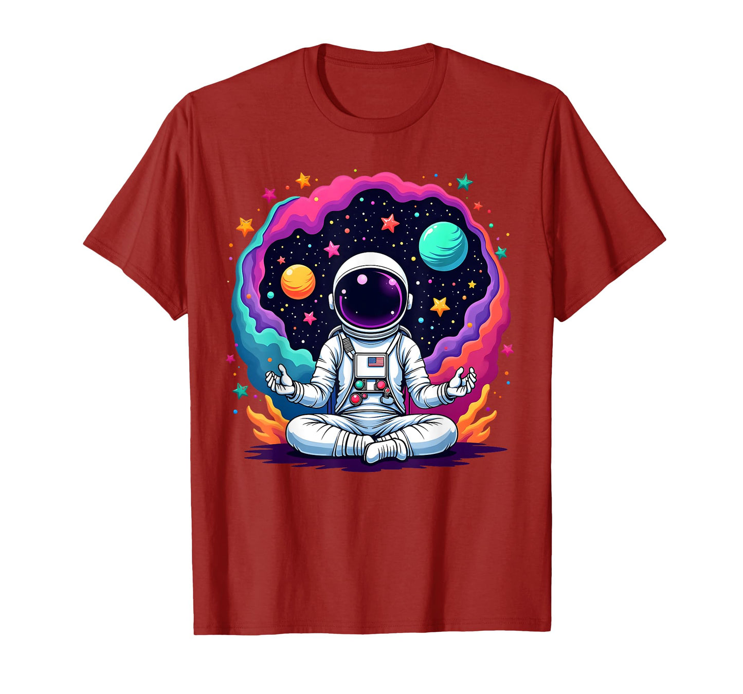 Funny Astronaut Yoga Meditation Planets Science Space T-Shirt