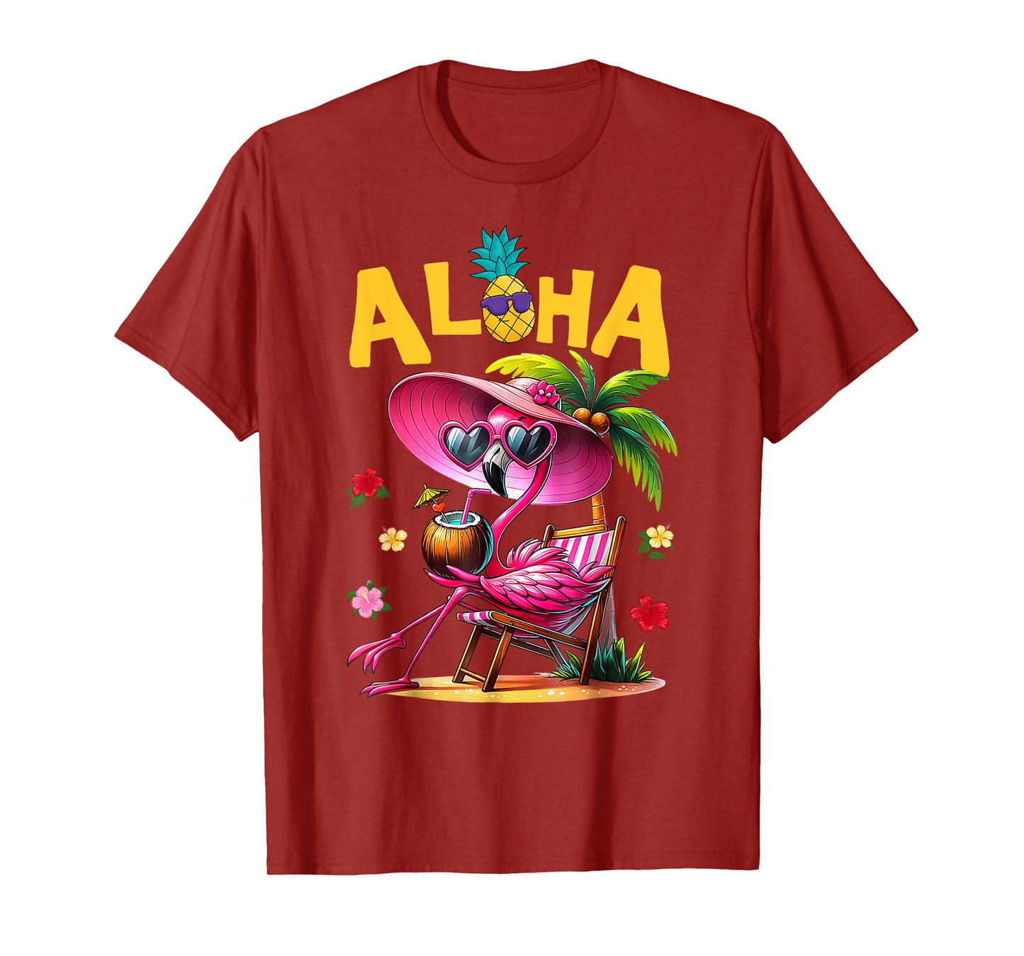 Aloha Flamingo Summer Vibes Beach Palm Tree Summer Vacation T-Shirt