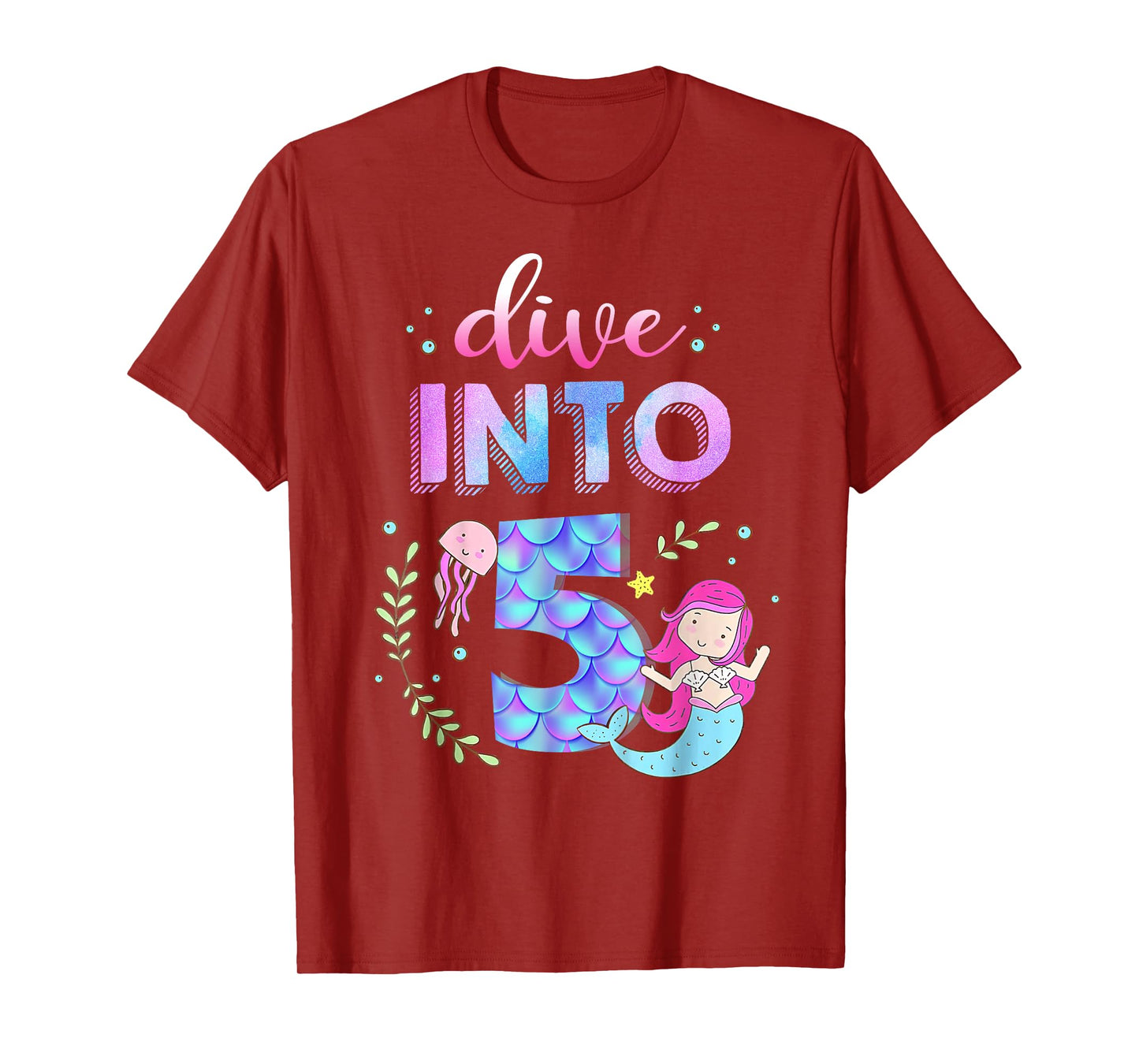 5th Birthday Mermaid Theme Party Dive Into Five 5 Years Old T-Shirt