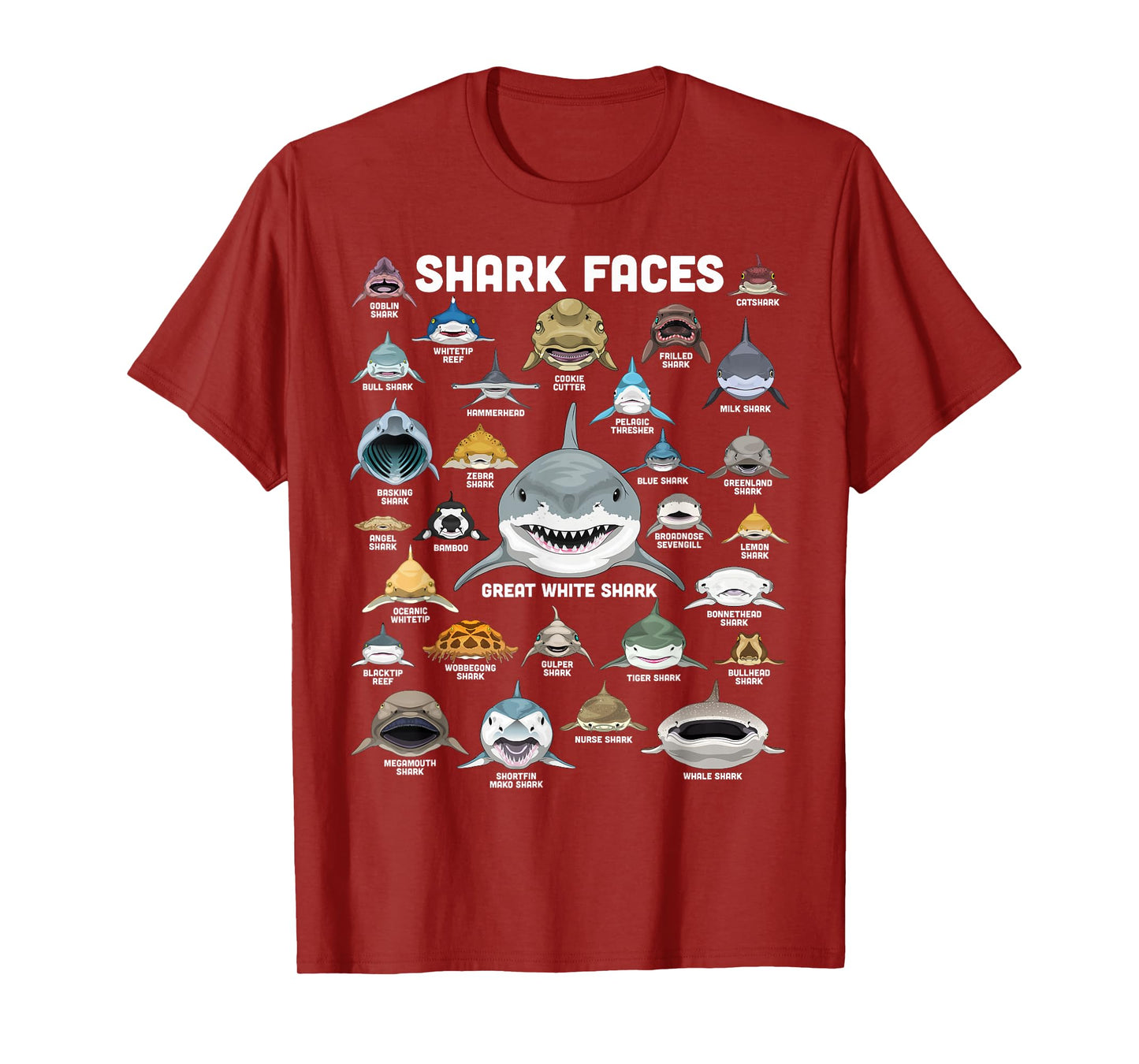 Shark Faces Shirt Types of Shark Funny Marine Biology Shark T-Shirt