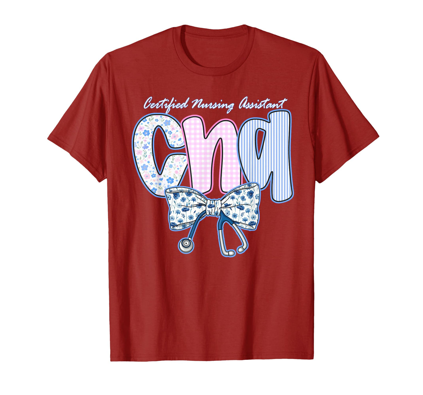 Coquette Bow CNA Nurse Blue Floral Stethoscope Cute Nurses T-Shirt