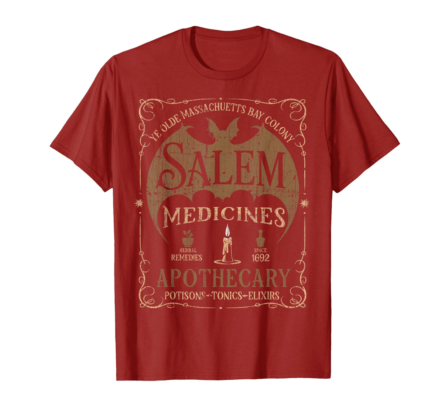 Salem 1692 Apothecary Medicines Herbal Witch Bat Tees T-Shirt