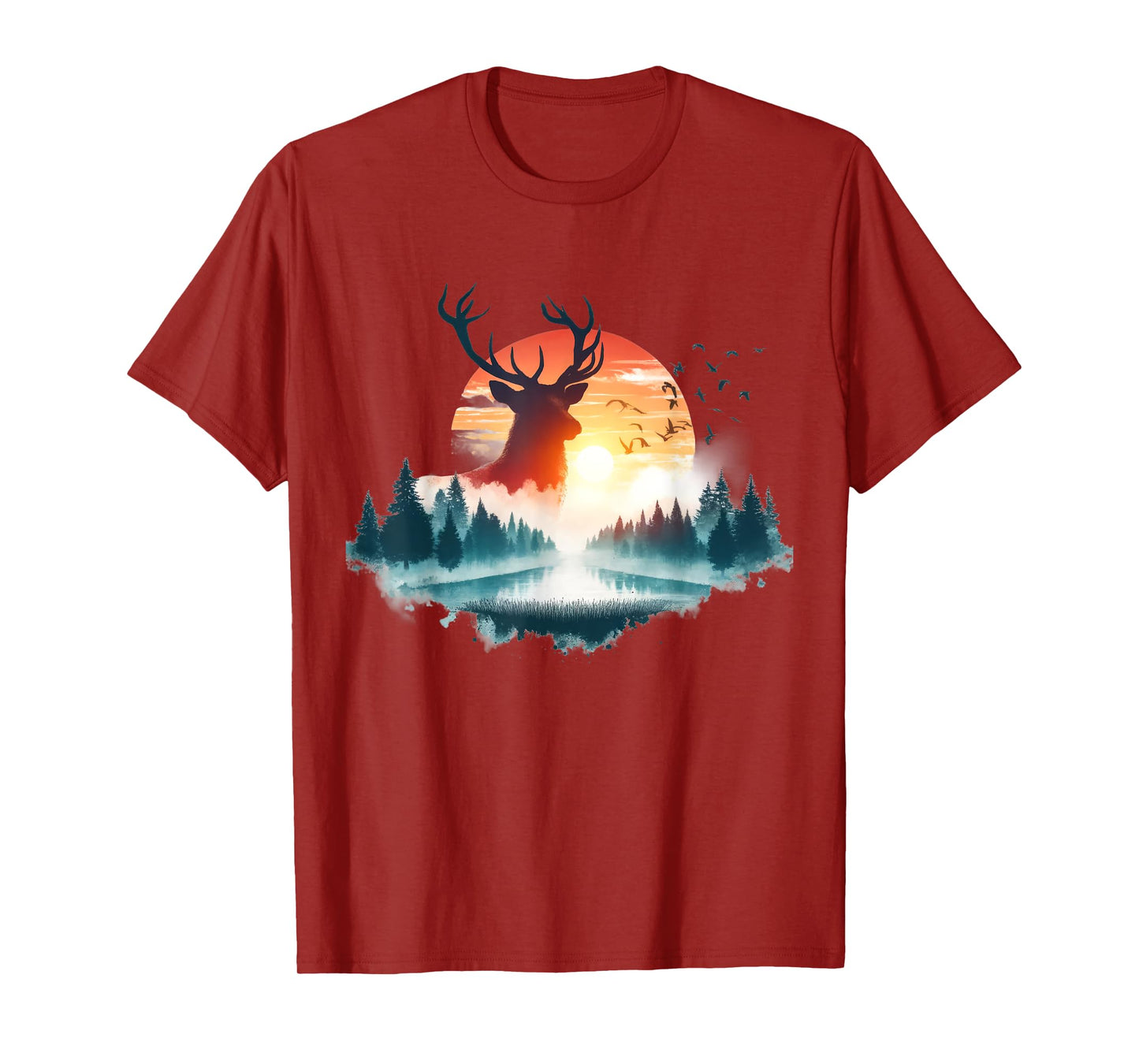 Forest Trees Wildlife Animal Retro Outdoor Nature Deer Lover T-Shirt