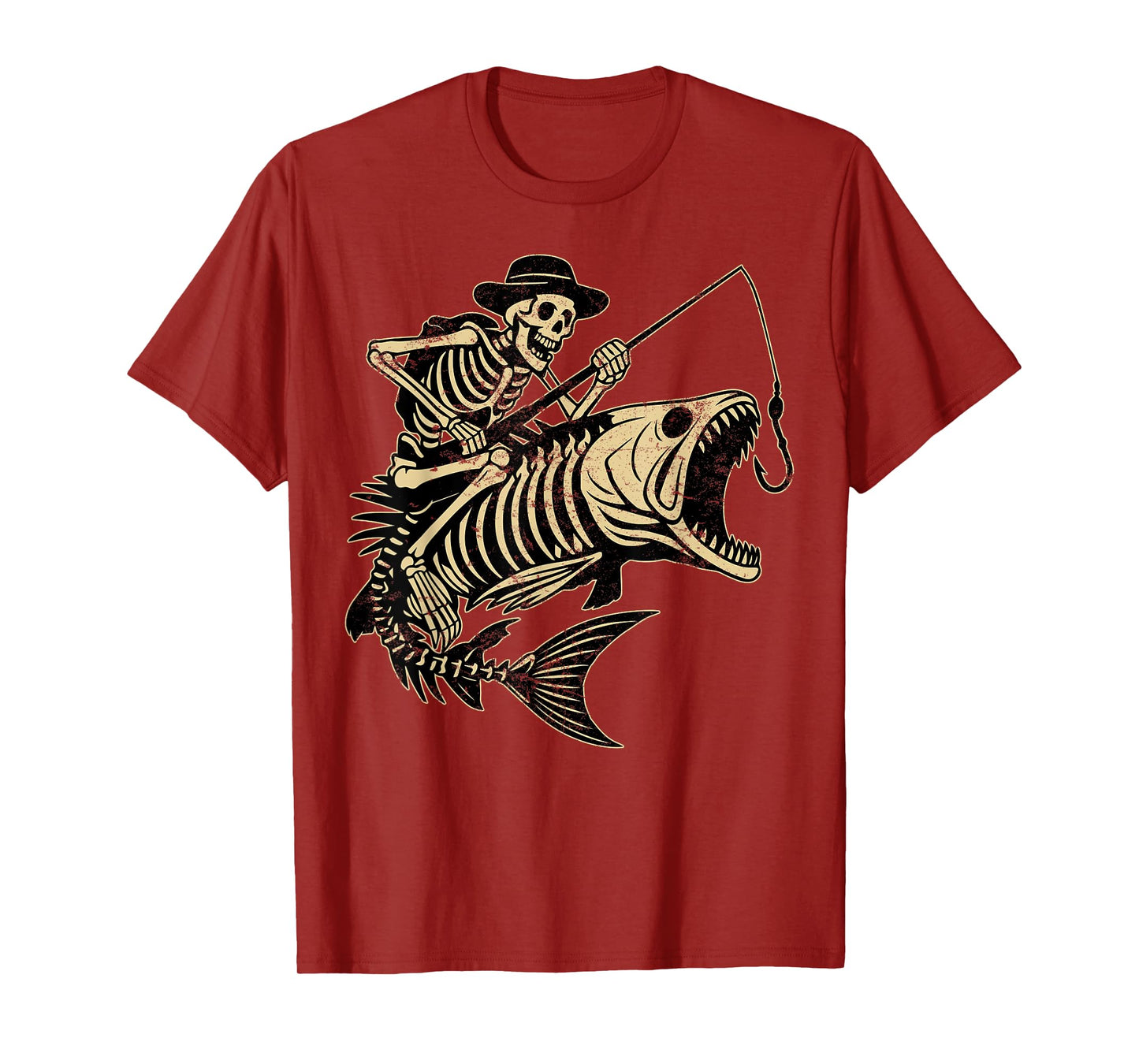 Fisherman Halloween Bass Fish Skull Skeleton Fishing Men Dad T-Shirt