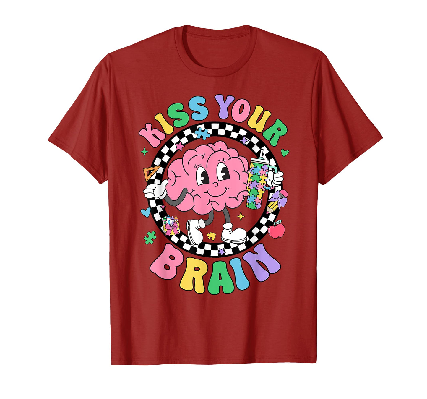 Kiss Your Brain Valentines Autism Awareness Teacher Kids T-Shirt