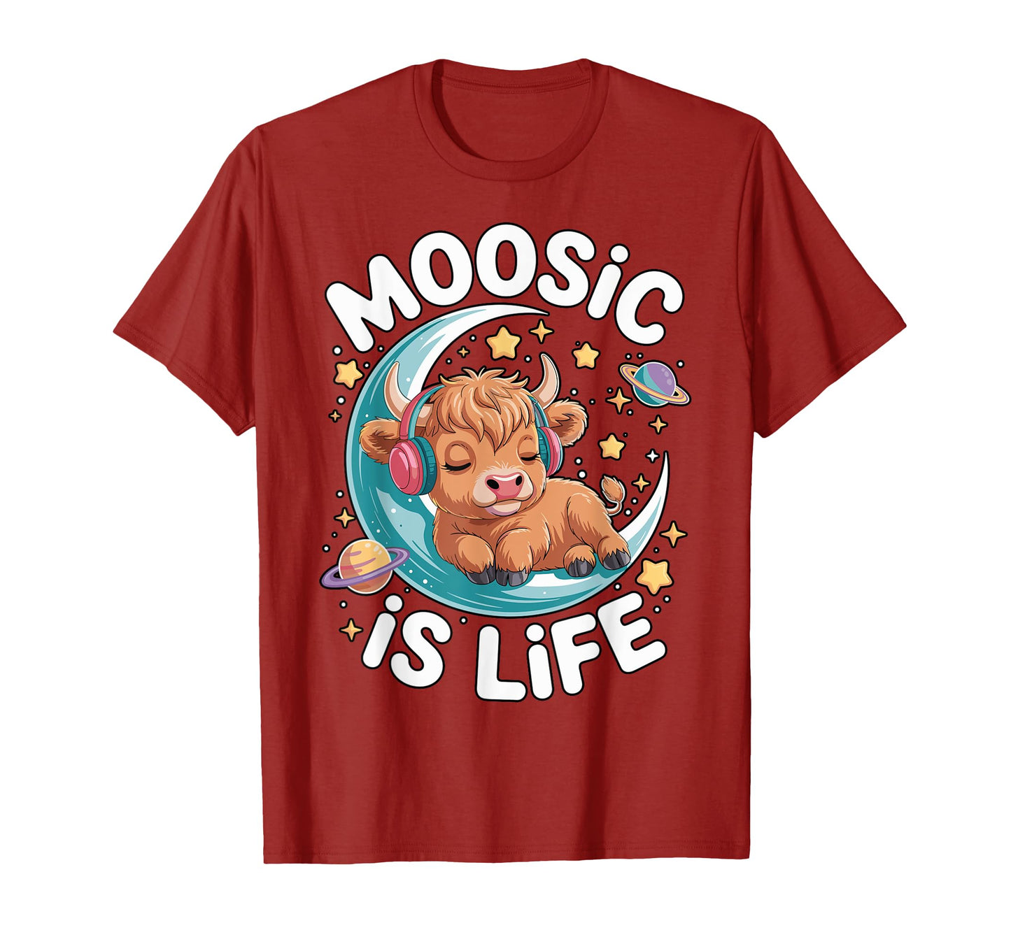 Funny Moosic is Life Cute High Land Cow On Moon Women, Girls T-Shirt