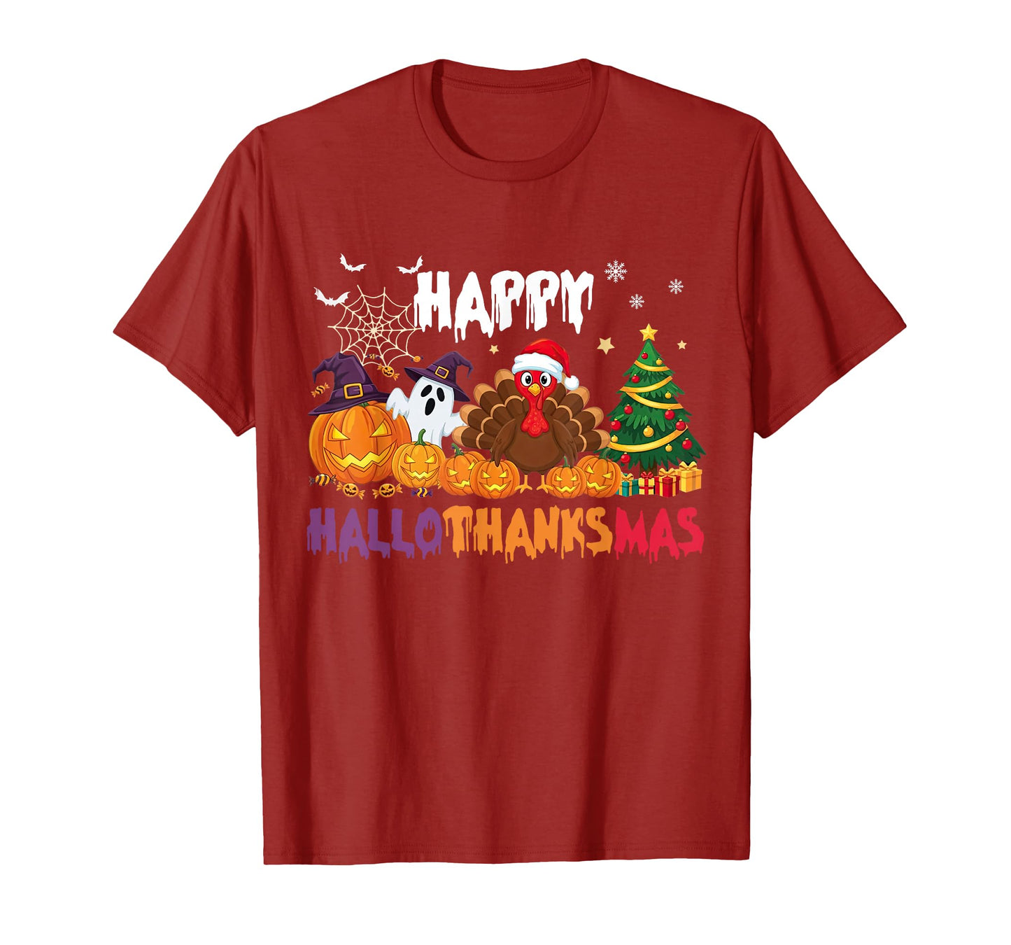 Happy HalloThanksMas Halloween Thanksgiving Christmas Season T-Shirt