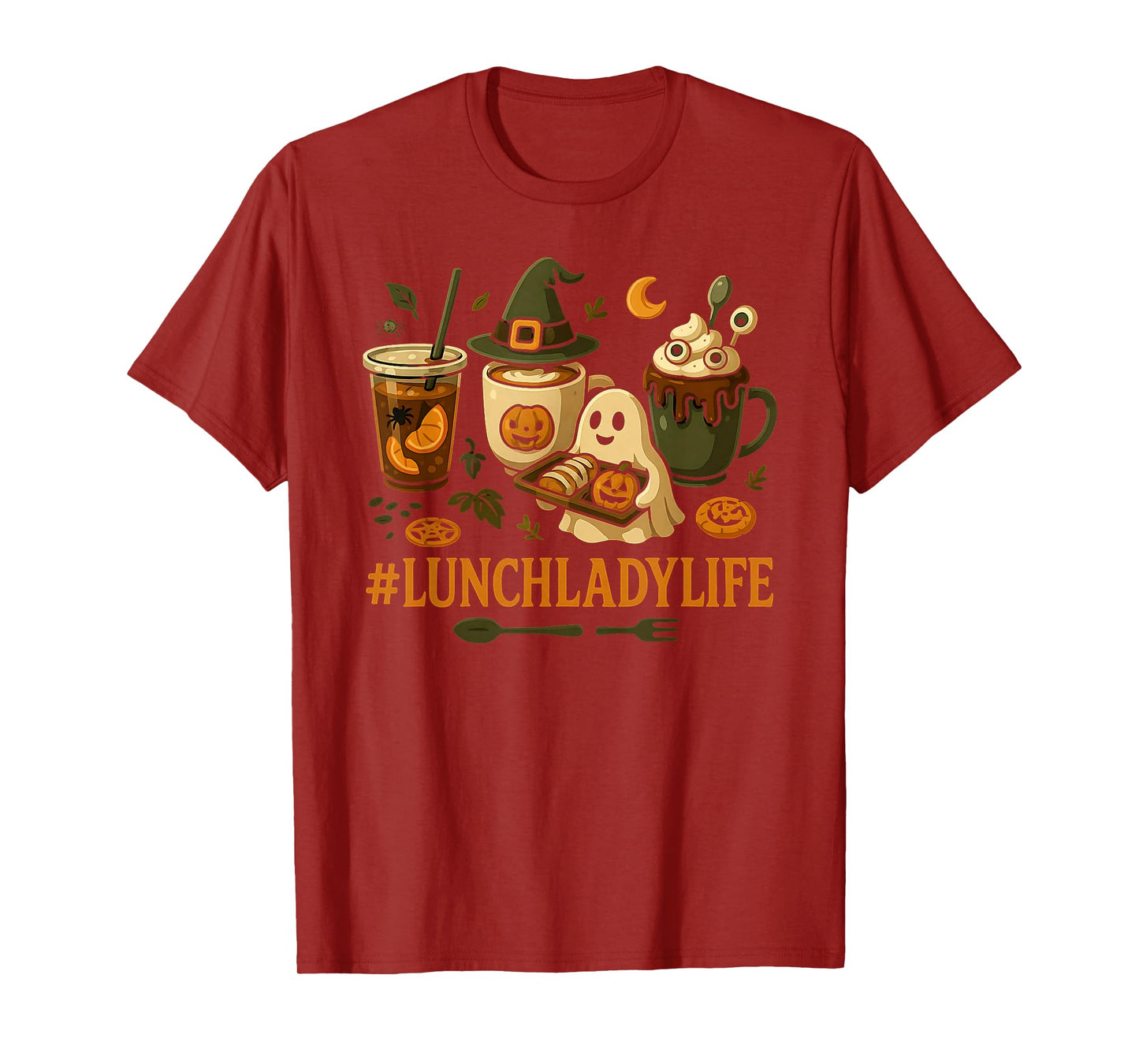Cute Lunch Lady Life Ghost Coffee Pumpkin Halloween Costume T-Shirt