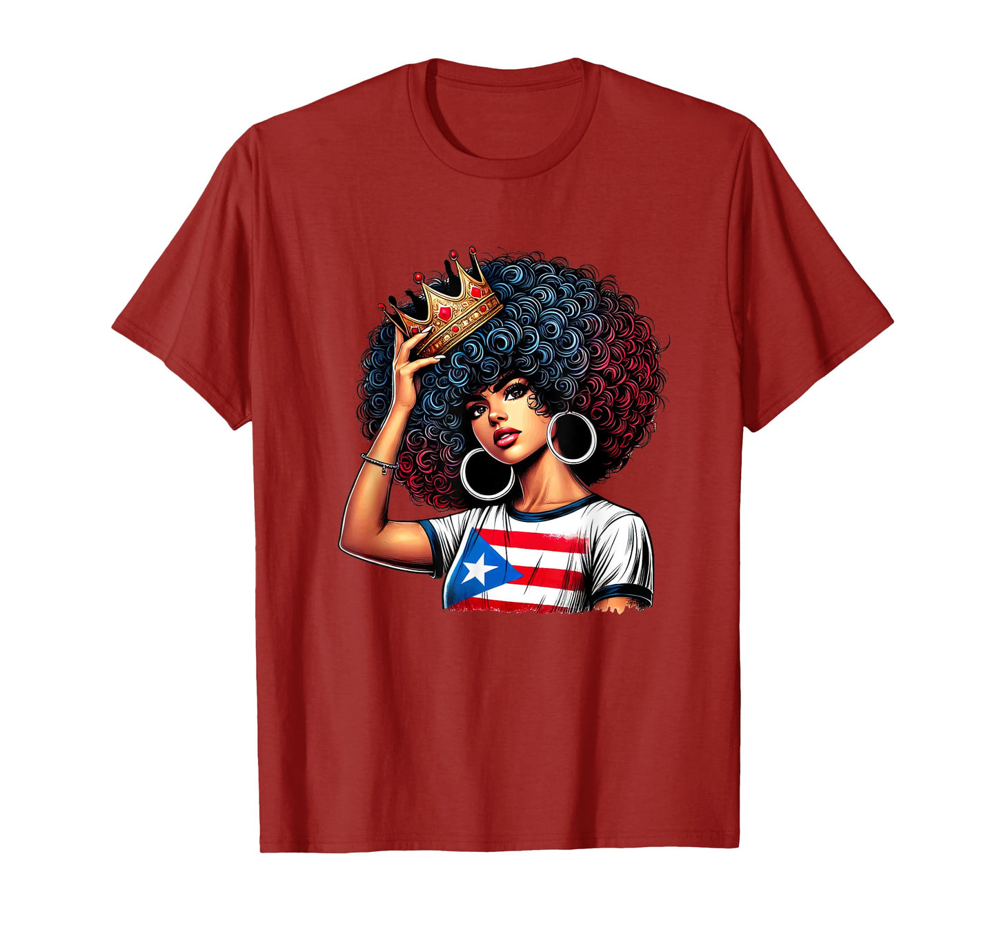 Afro Boricua Queen Princess Crown Puerto Rico Flag Latina T-Shirt